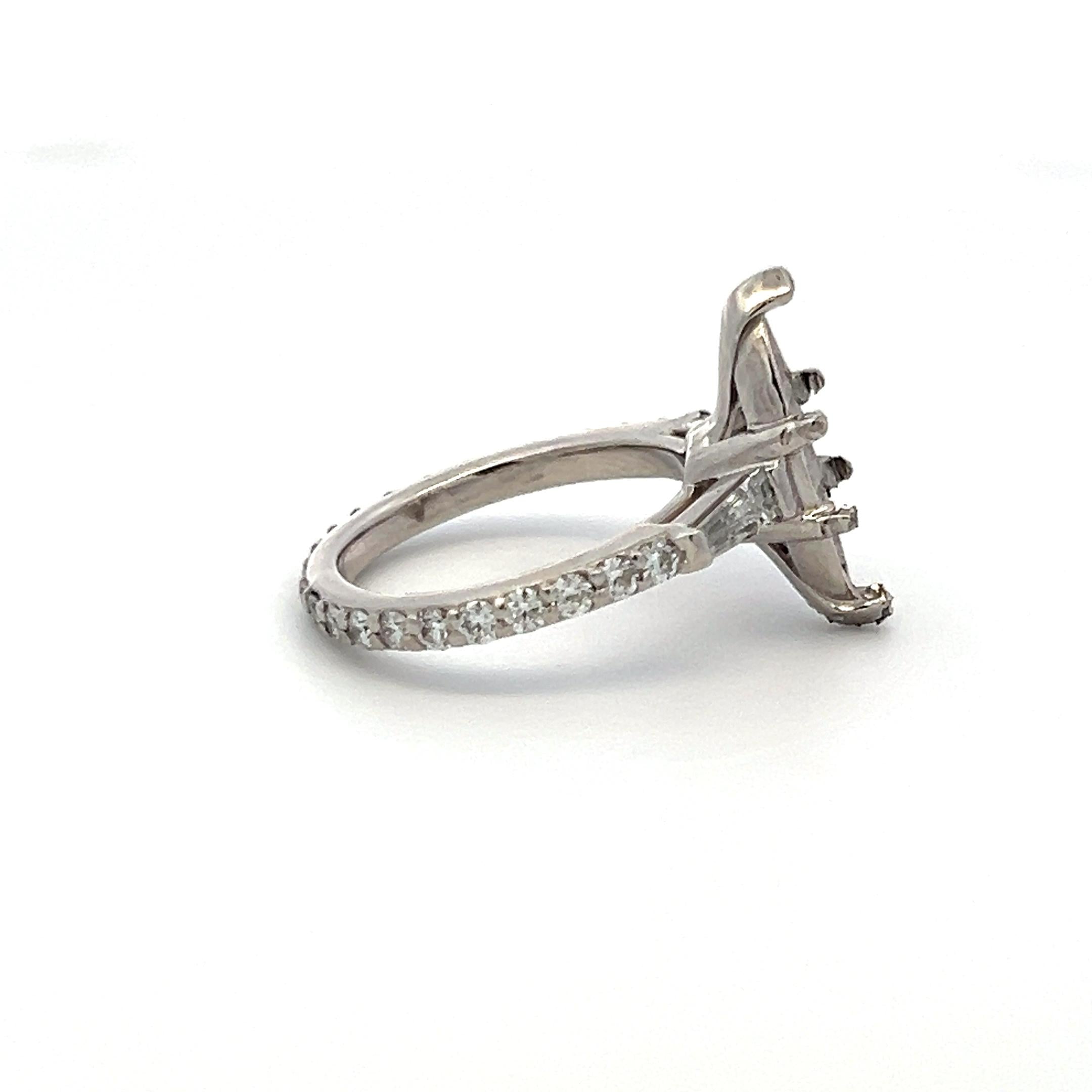 1.25 Carat Round Brilliant and Tapered Baguette Diamond Platinum Semi Mount Ring