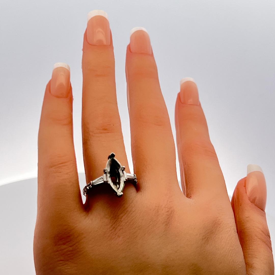 1.25 Carat Round Brilliant and Tapered Baguette Diamond Platinum Semi Mount Ring
