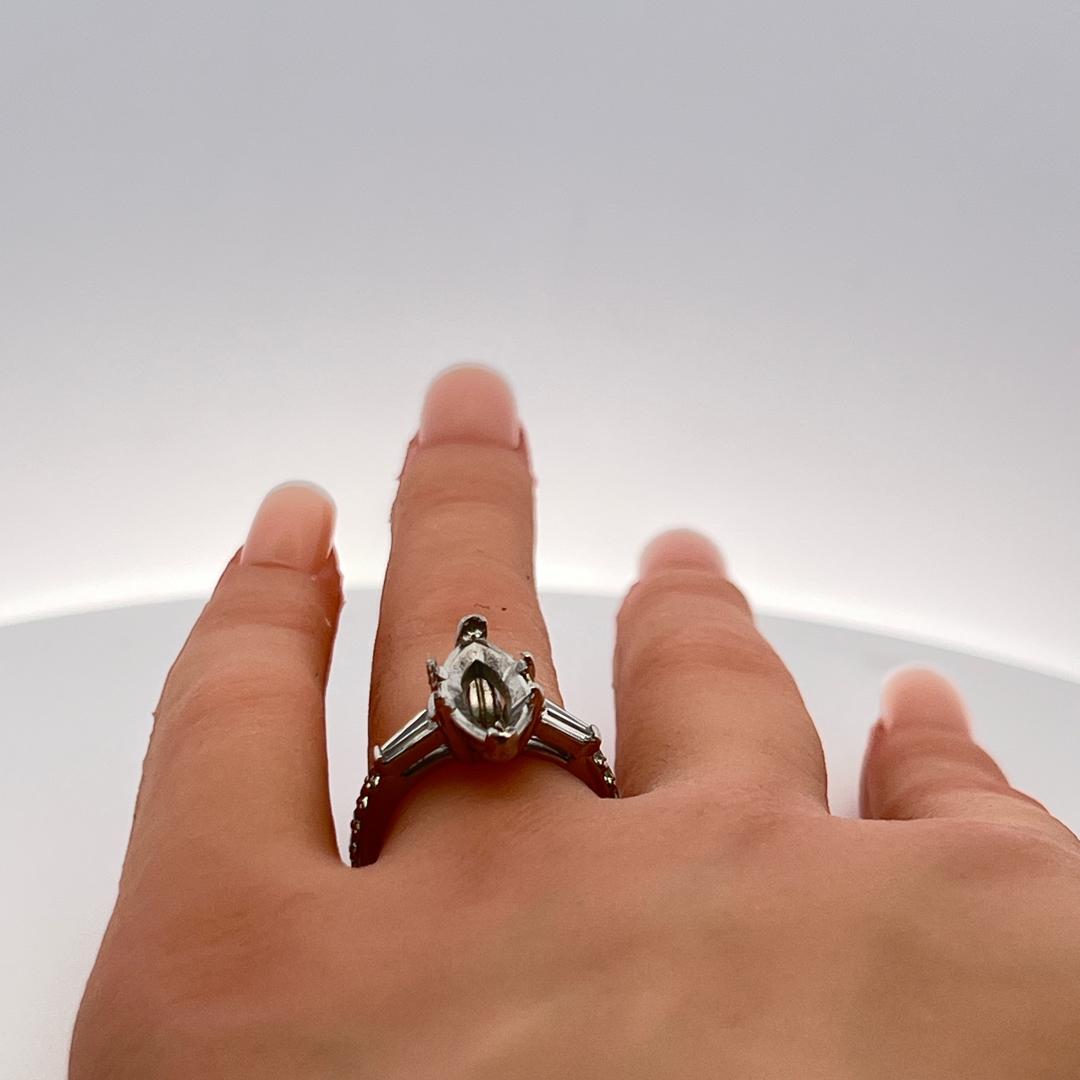 1.25 Carat Round Brilliant and Tapered Baguette Diamond Platinum Semi Mount Ring