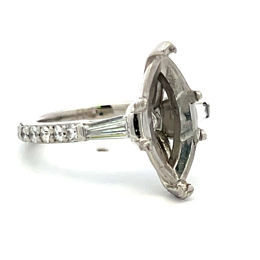 1.25 Carat Round Brilliant and Tapered Baguette Diamond Platinum Semi Mount Ring