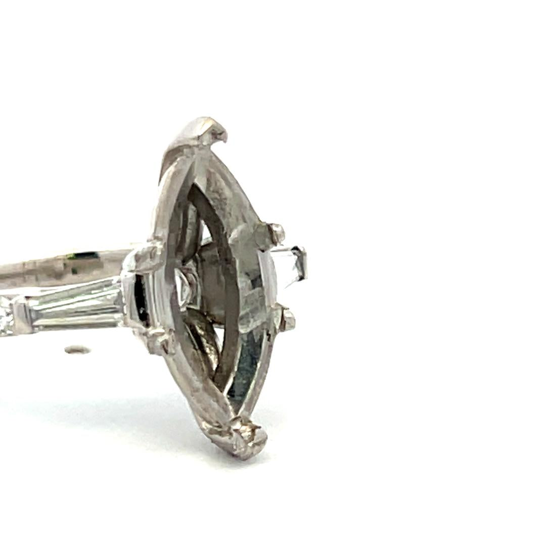 1.25 Carat Round Brilliant and Tapered Baguette Diamond Platinum Semi Mount Ring