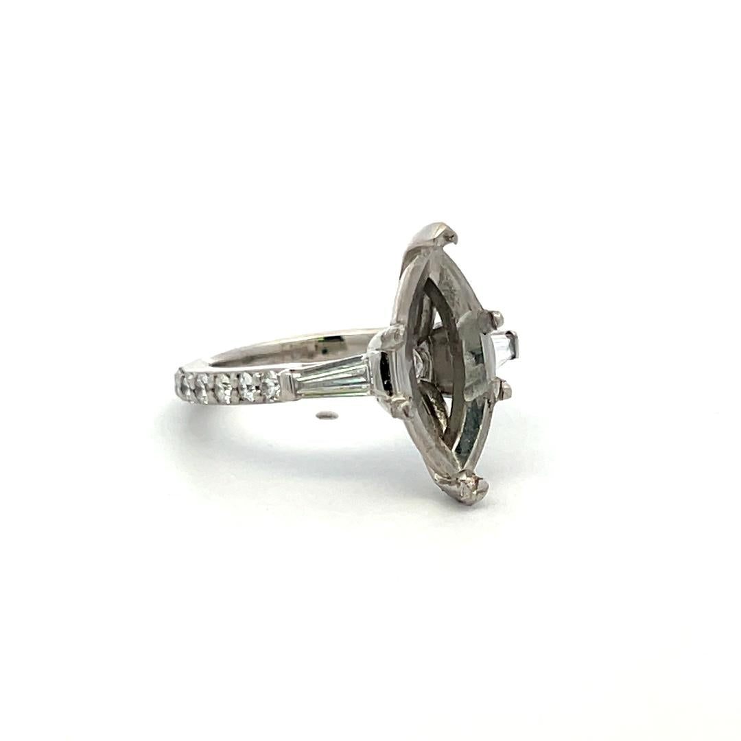 1.25 Carat Round Brilliant and Tapered Baguette Diamond Platinum Semi Mount Ring