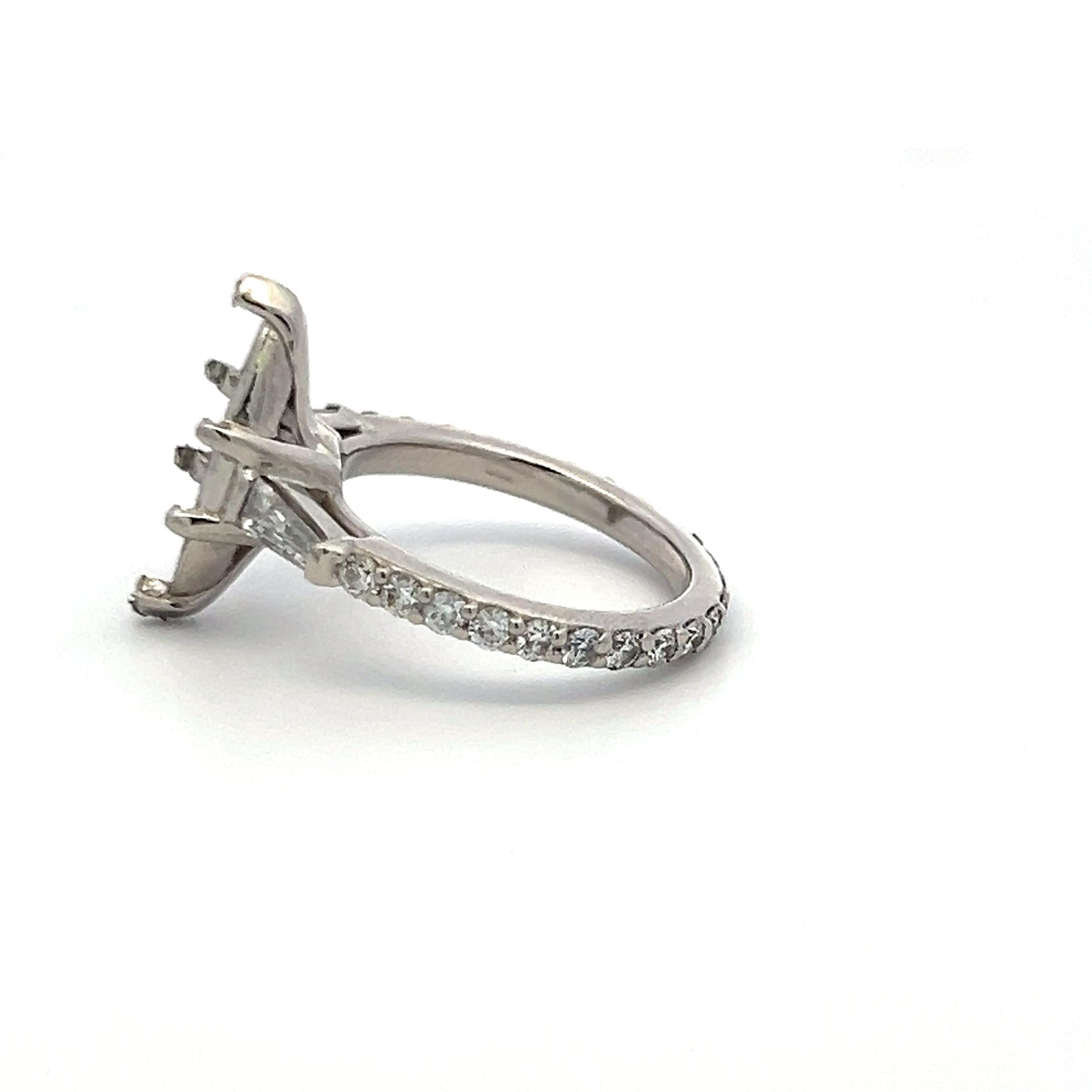 1.25 Carat Round Brilliant and Tapered Baguette Diamond Platinum Semi Mount Ring