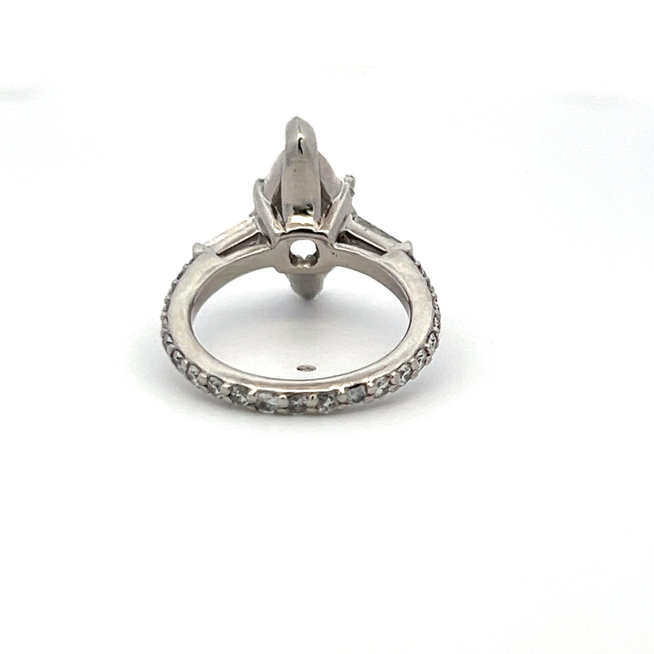 1.25 Carat Round Brilliant and Tapered Baguette Diamond Platinum Semi Mount Ring