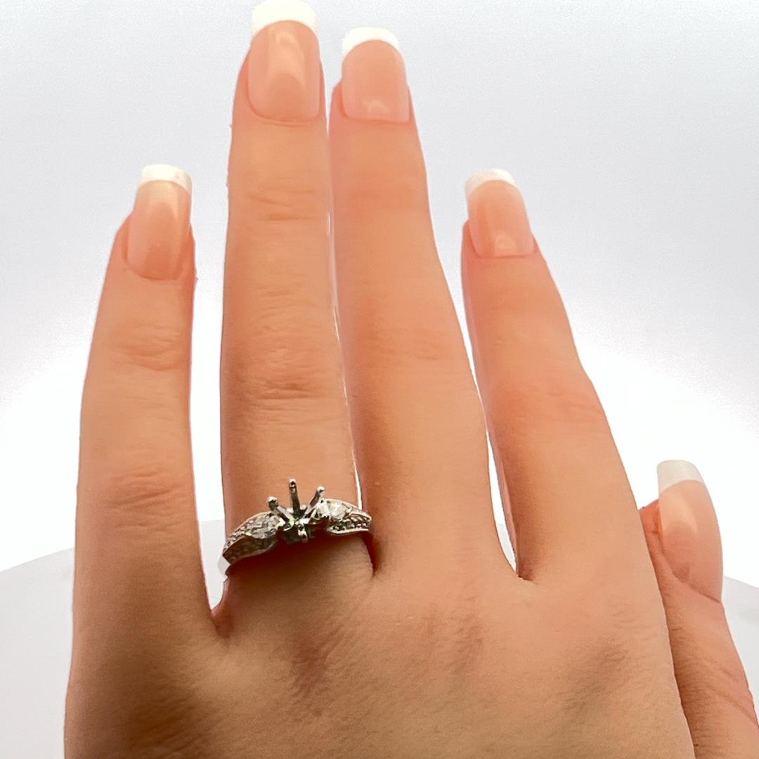 0.35 Carat Pear Shape and Round Diamond 18 Karat White Gold Semi Mount Ring