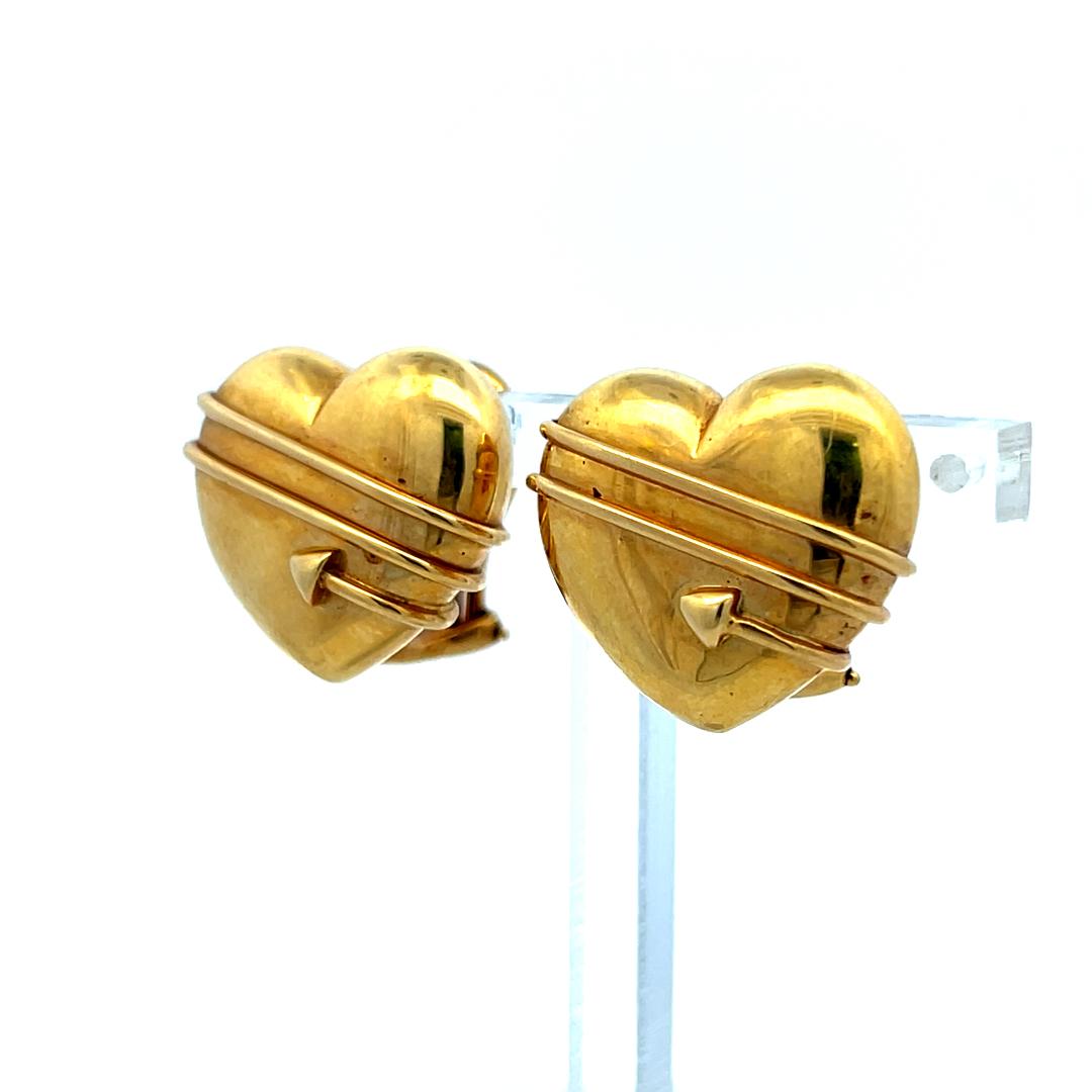 Tiffany & Co Cupid Arrow Heart 18 Karat Yellow Gold Clip On Earrings