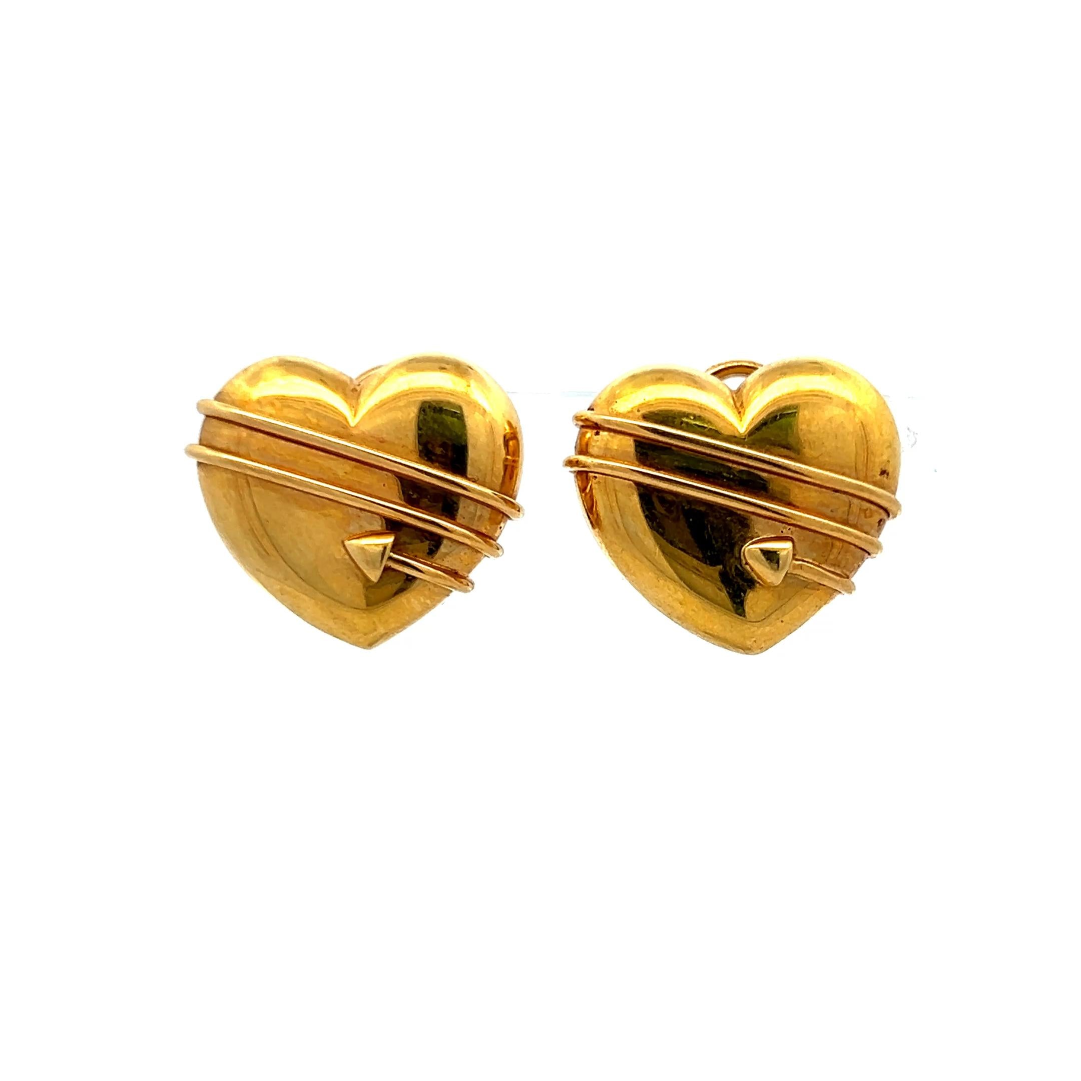 Tiffany & Co Cupid Arrow Heart 18 Karat Yellow Gold Clip On Earrings