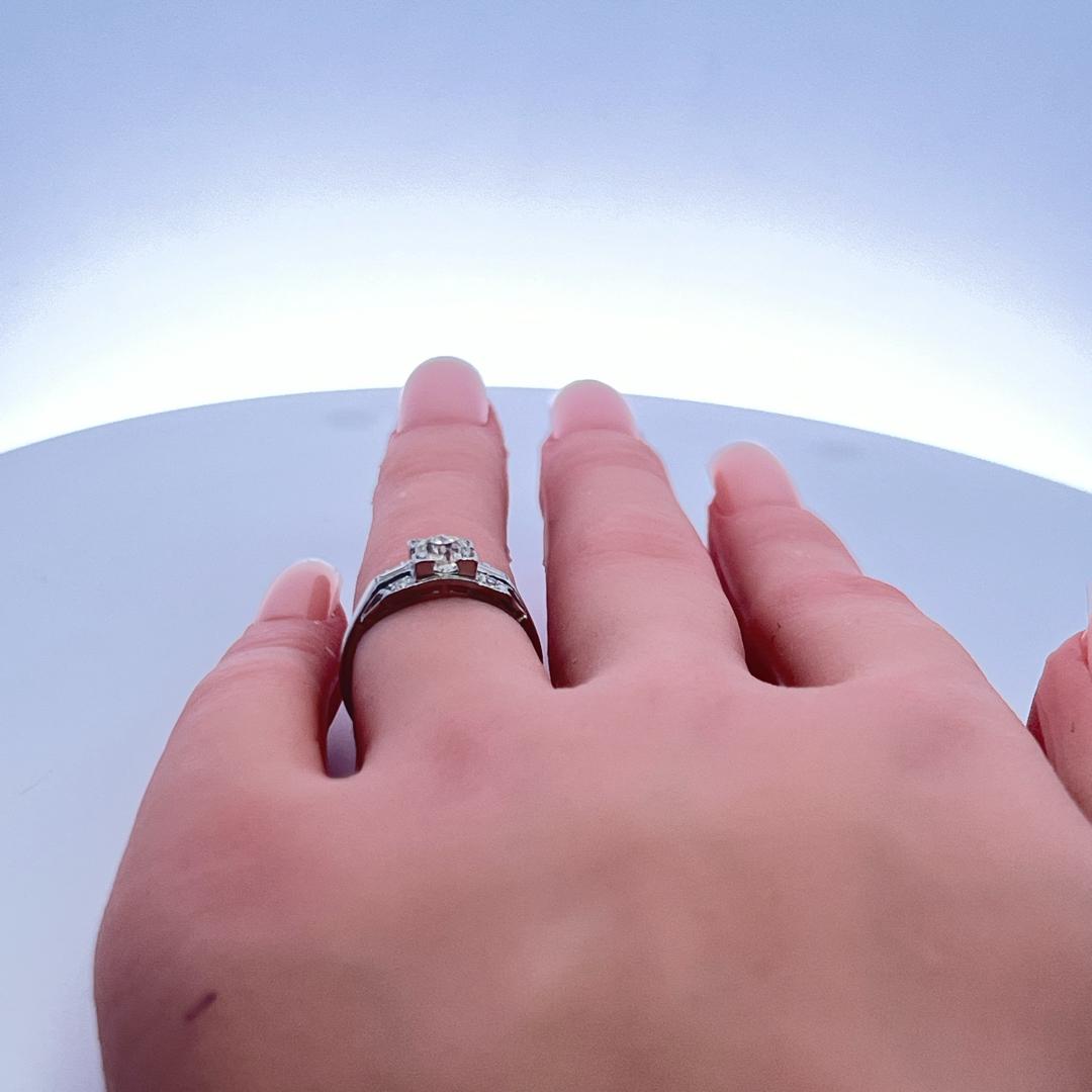 0.78 Carat Old European and Baguette Diamond Platinum Art Deco Ring