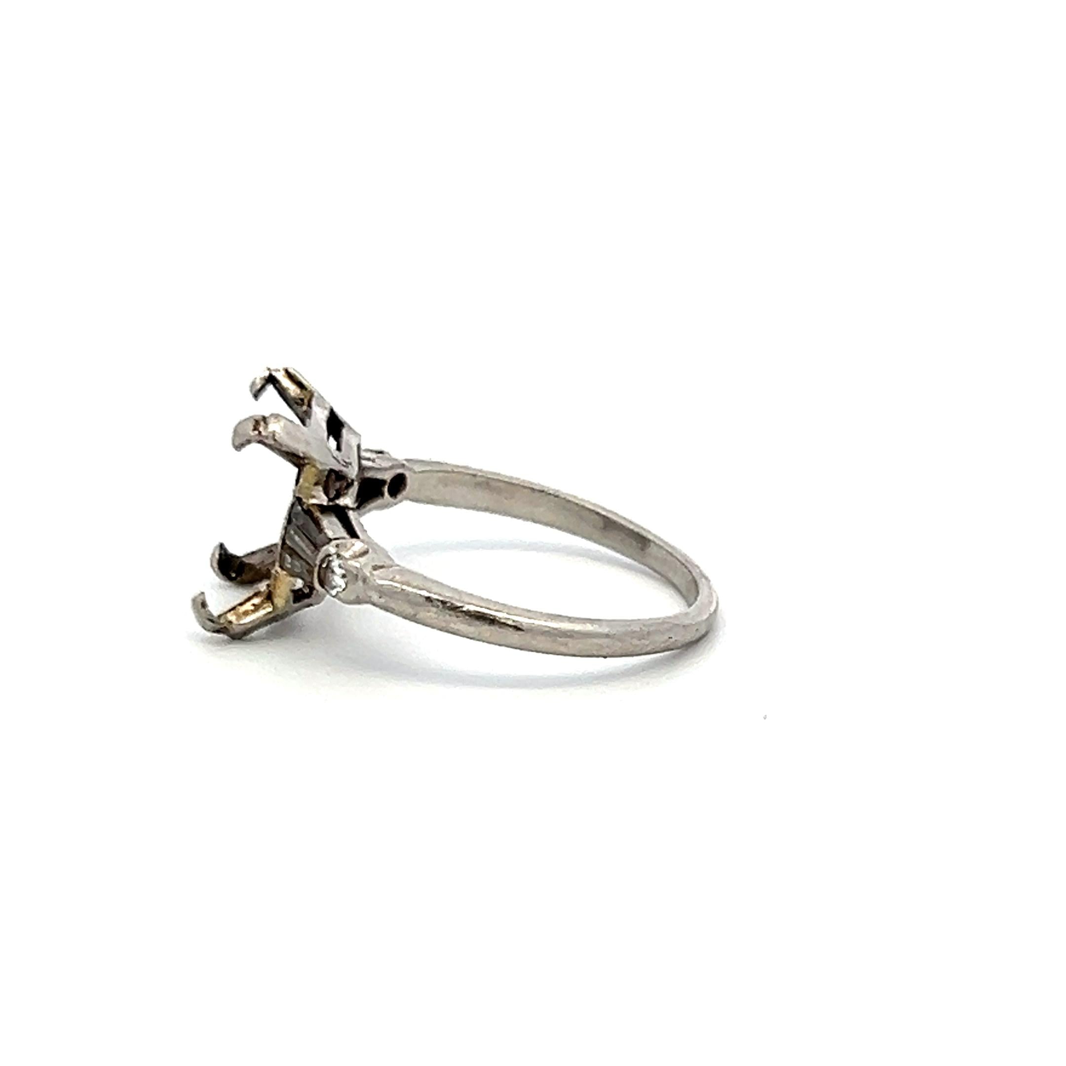 0.18 Carat Tapered Baguette Shape I SI Diamond Platinum Semi Mount Ring