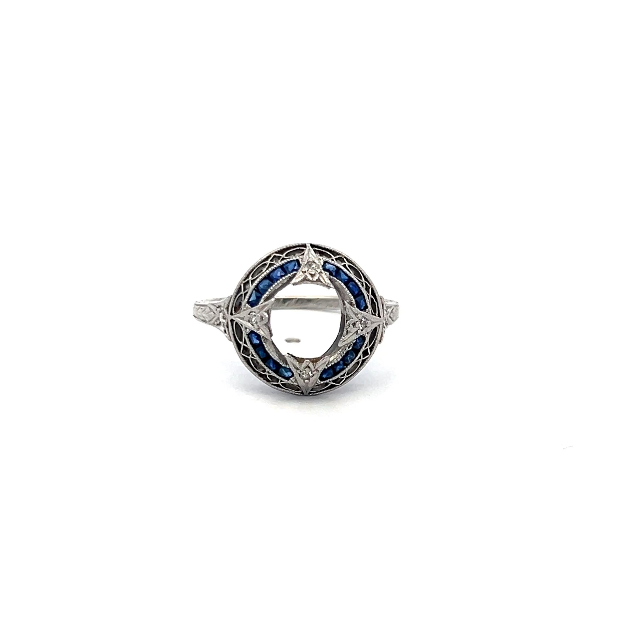 0.32 Carat Sapphire 0.06 Carat H SI Diamond Platinum Semi Mount Ring