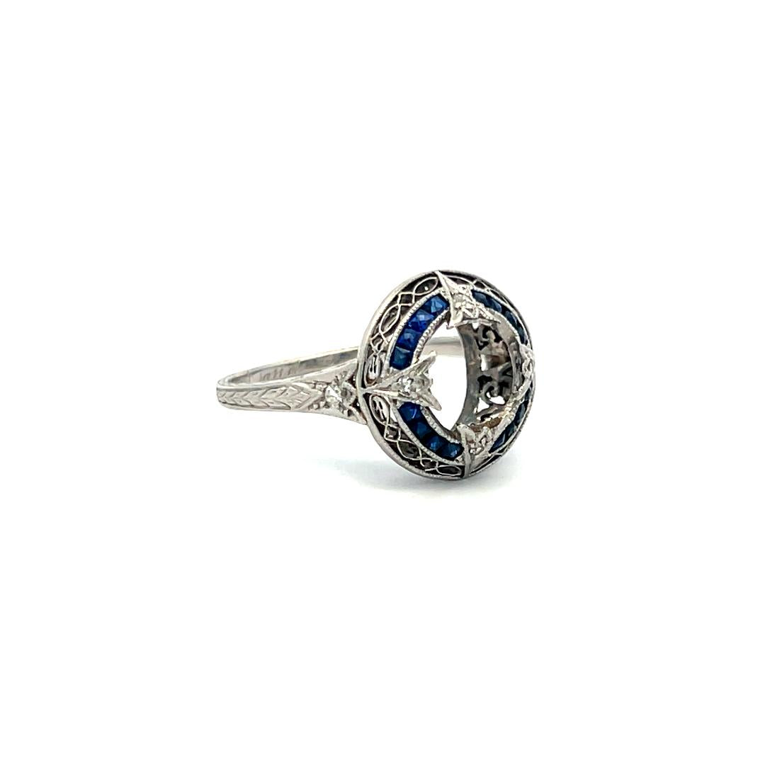 0.32 Carat Sapphire 0.06 Carat H SI Diamond Platinum Semi Mount Ring