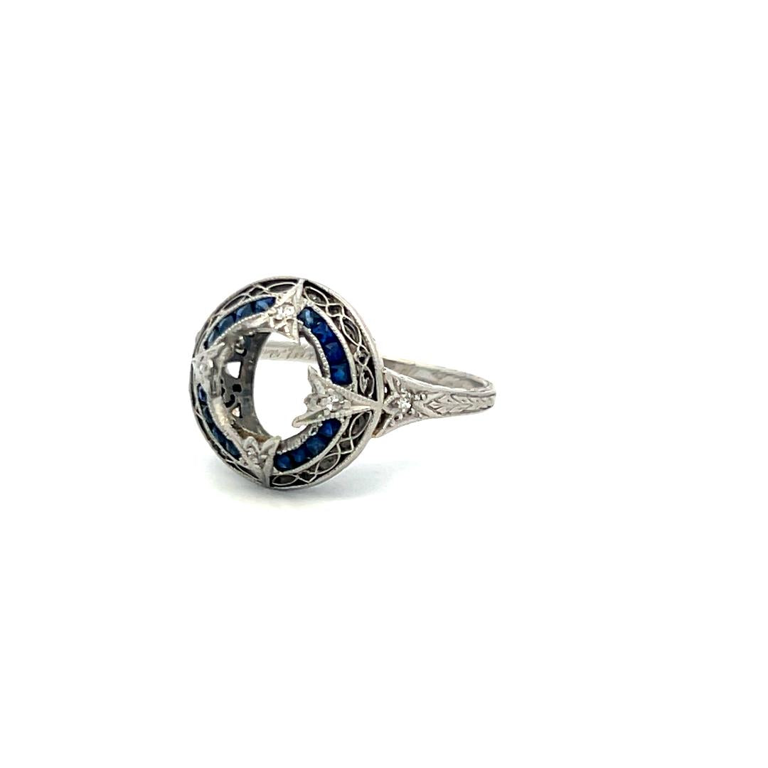 0.32 Carat Sapphire 0.06 Carat H SI Diamond Platinum Semi Mount Ring