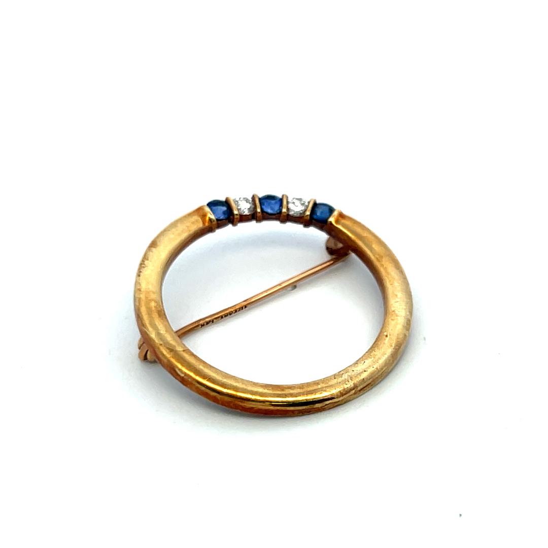 Tiffany & Co 0.18 Carat Sapphire 0.12 Carat Diamond 14K Yellow Gold Pin Brooch