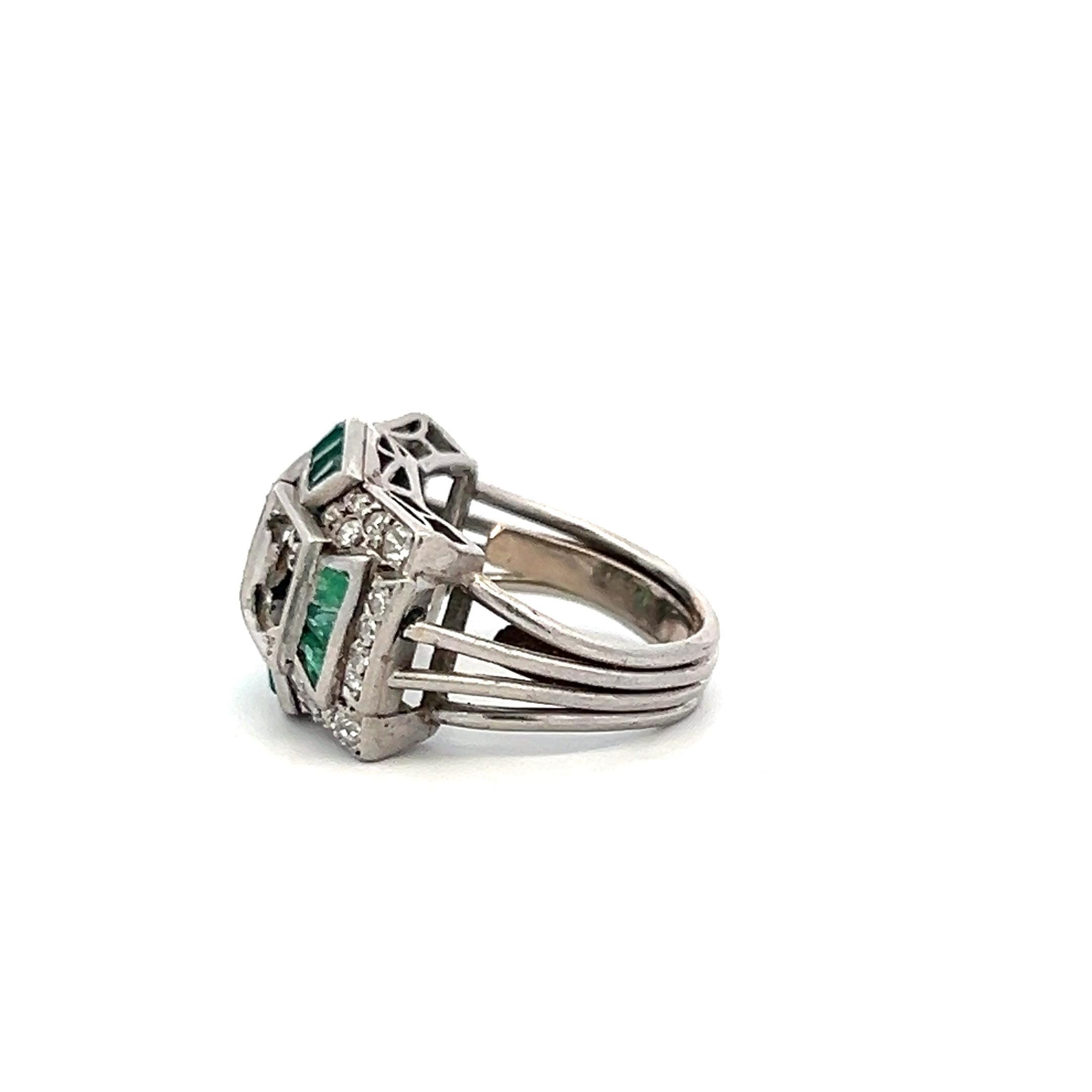 1.00 Carat Emerald 0.56 Carat Old European Cut Diamond Platinum Semi Mount Ring