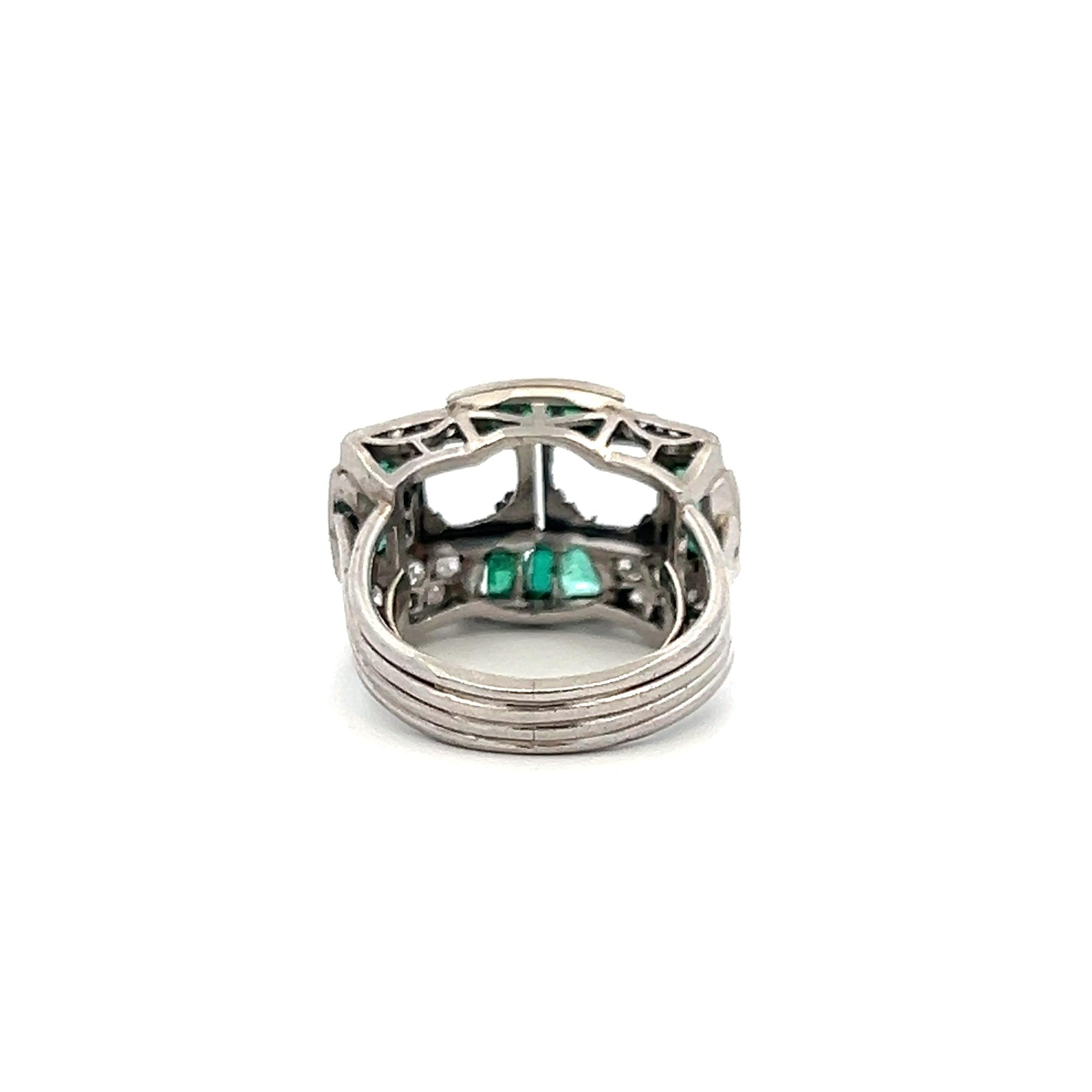 1.00 Carat Emerald 0.56 Carat Old European Cut Diamond Platinum Semi Mount Ring
