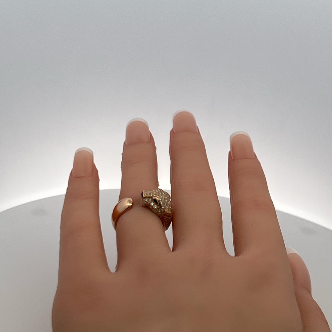 1.15 Carat F VS Diamond 0.06 Carat Emerald 18 Karat Rose Gold Panthere Ring