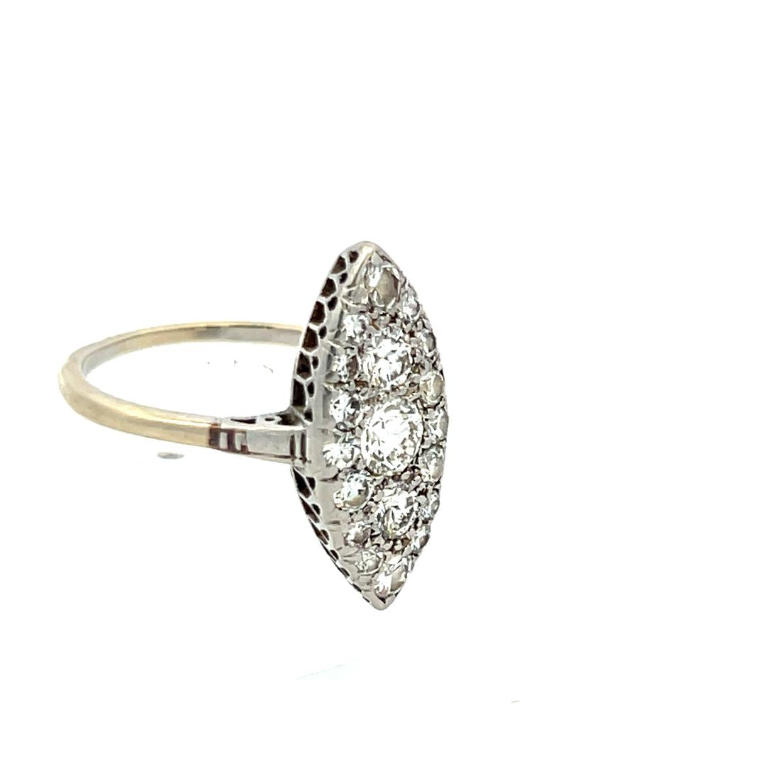 1.21 Carat Old European Cut H SI Diamond Platinum Cocktail Ring