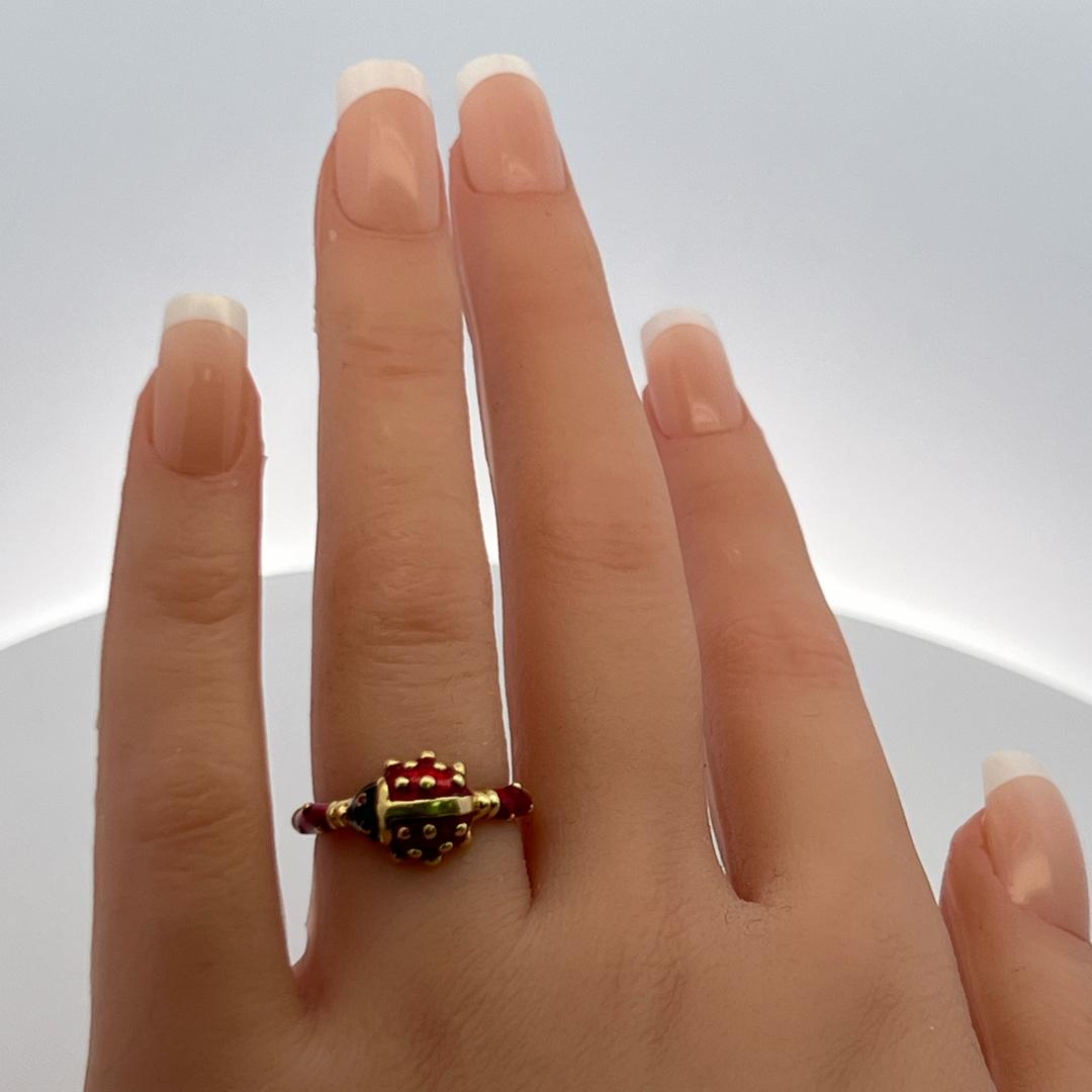 Hidalgo 18K Yellow Gold Enamel Ladybug Cocktail Ring with Signature Detailing