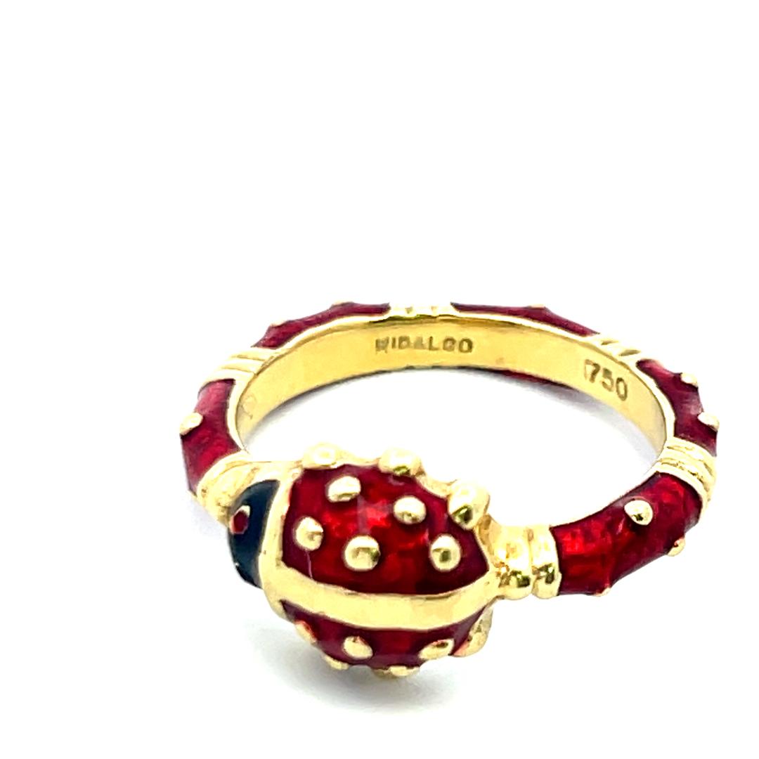 Hidalgo 18K Yellow Gold Enamel Ladybug Cocktail Ring with Signature Detailing