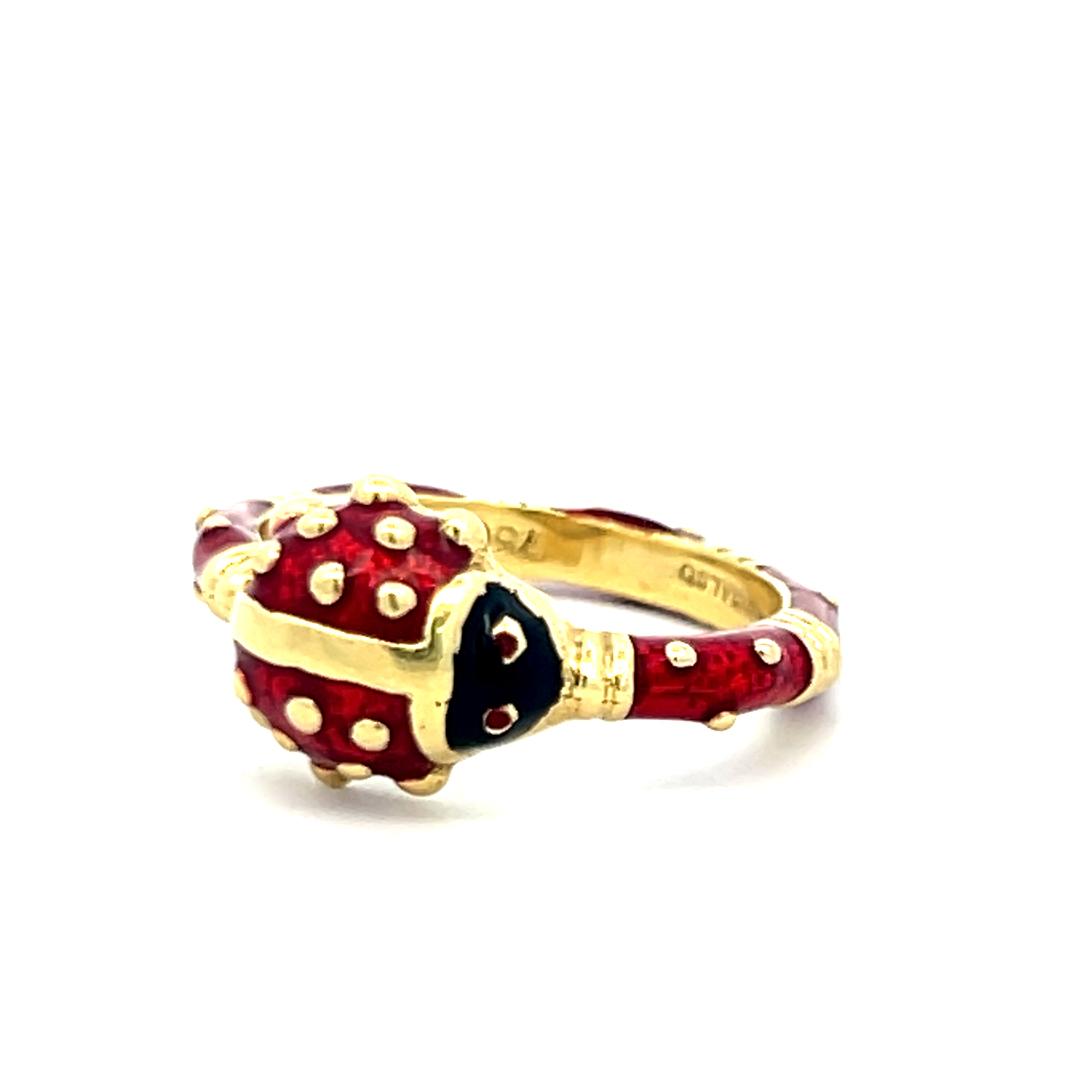 Hidalgo 18K Yellow Gold Enamel Ladybug Cocktail Ring with Signature Detailing