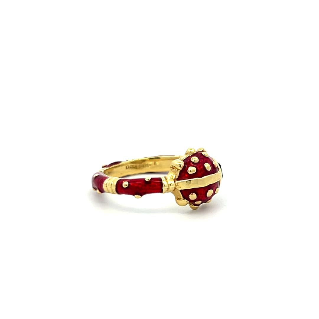 Hidalgo 18K Yellow Gold Enamel Ladybug Cocktail Ring with Signature Detailing
