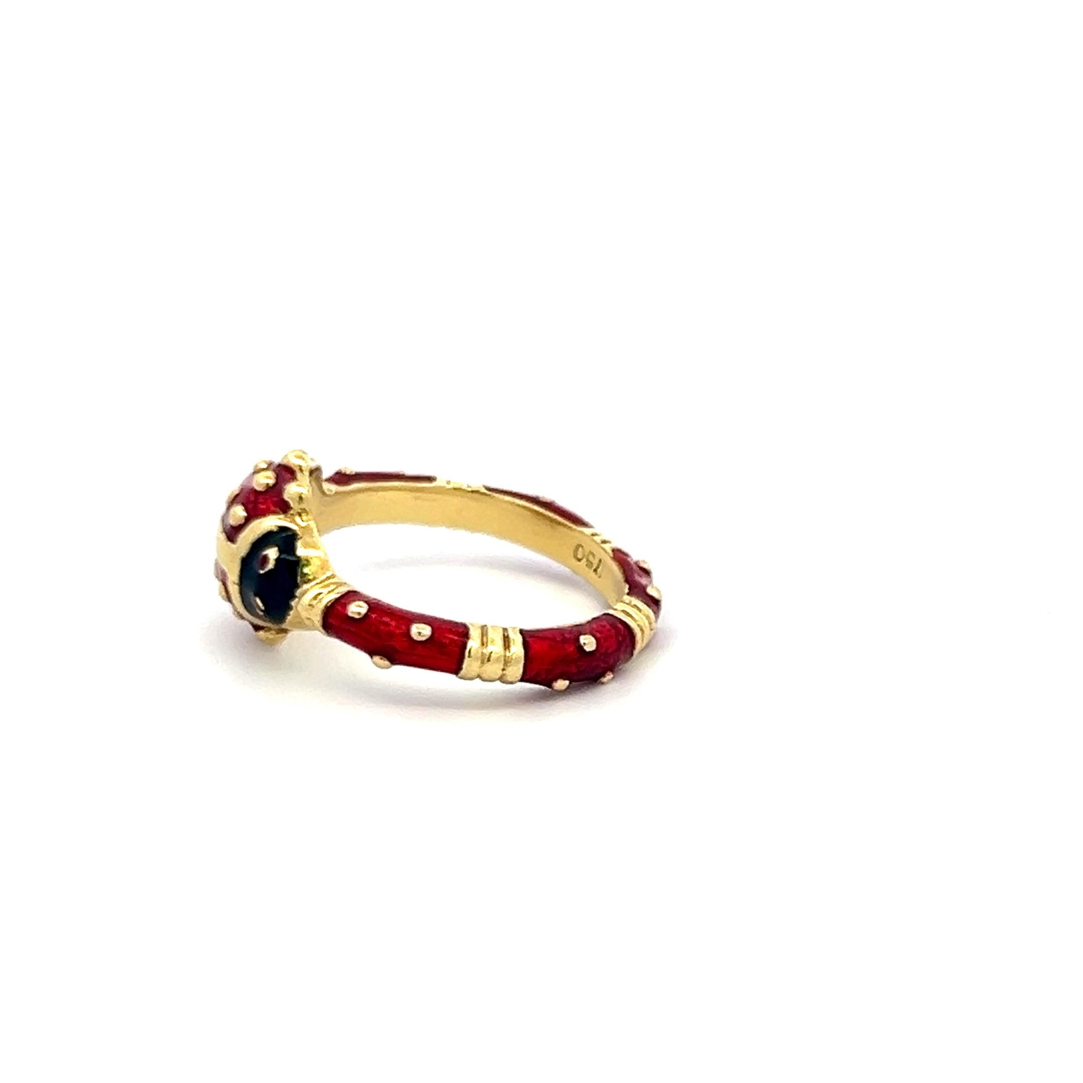 Hidalgo 18K Yellow Gold Enamel Ladybug Cocktail Ring with Signature Detailing