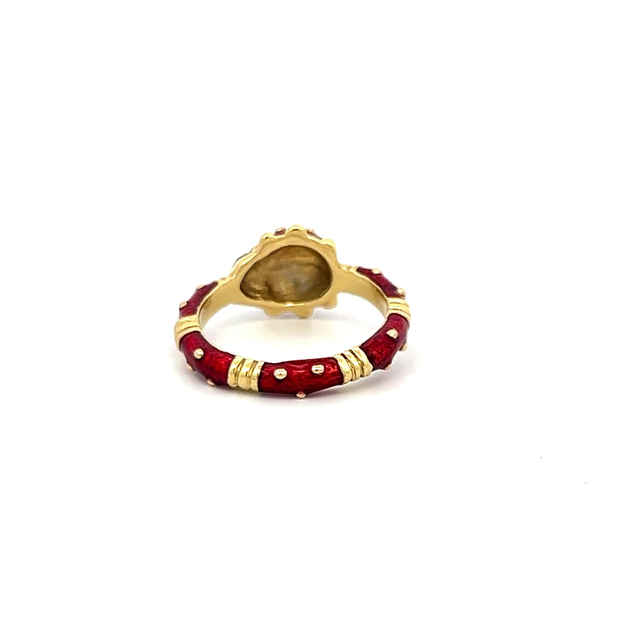 Hidalgo 18K Yellow Gold Enamel Ladybug Cocktail Ring with Signature Detailing