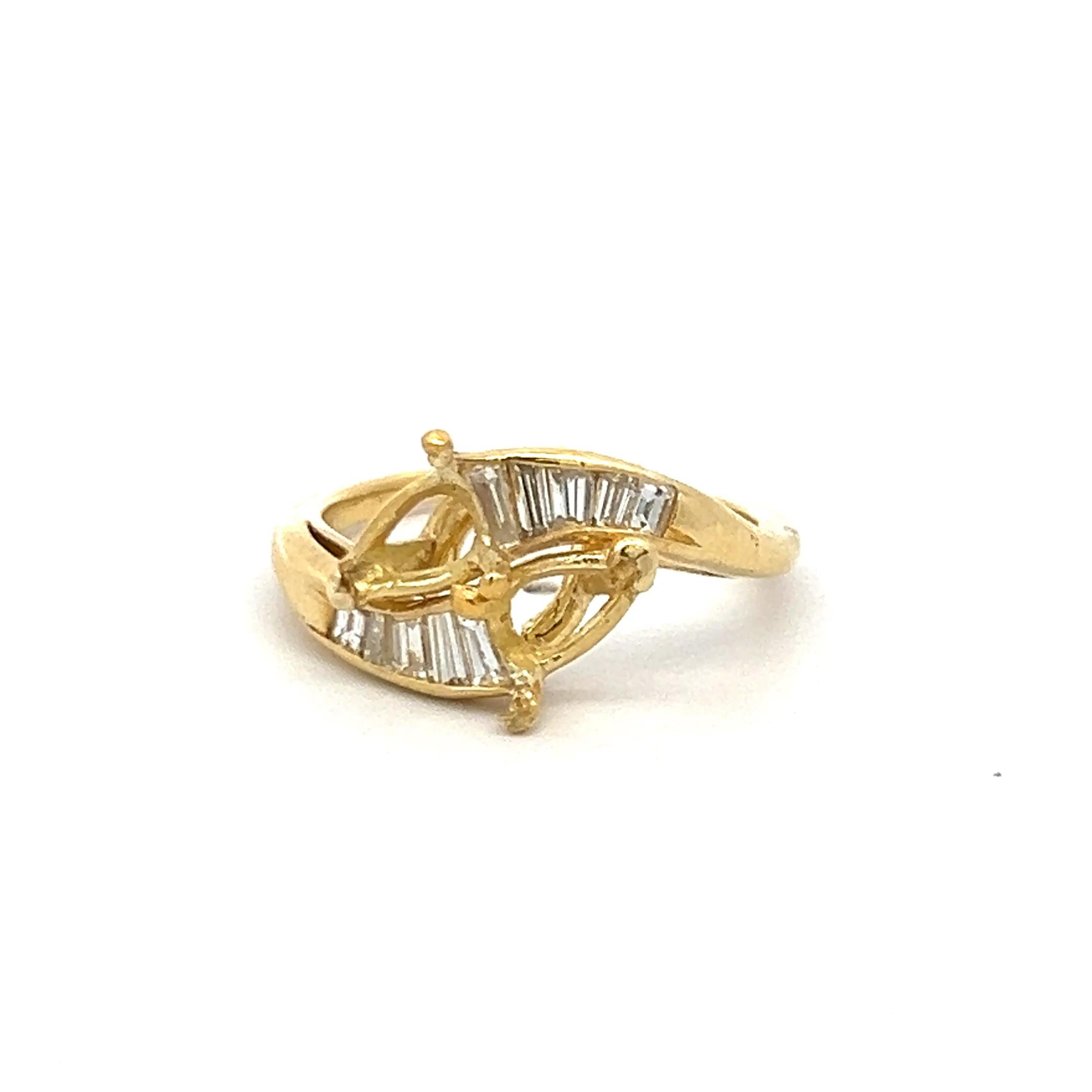 0.50 Carat Baguette Shape G VS Diamond 18 Karat Yellow Gold Semi Mount Ring