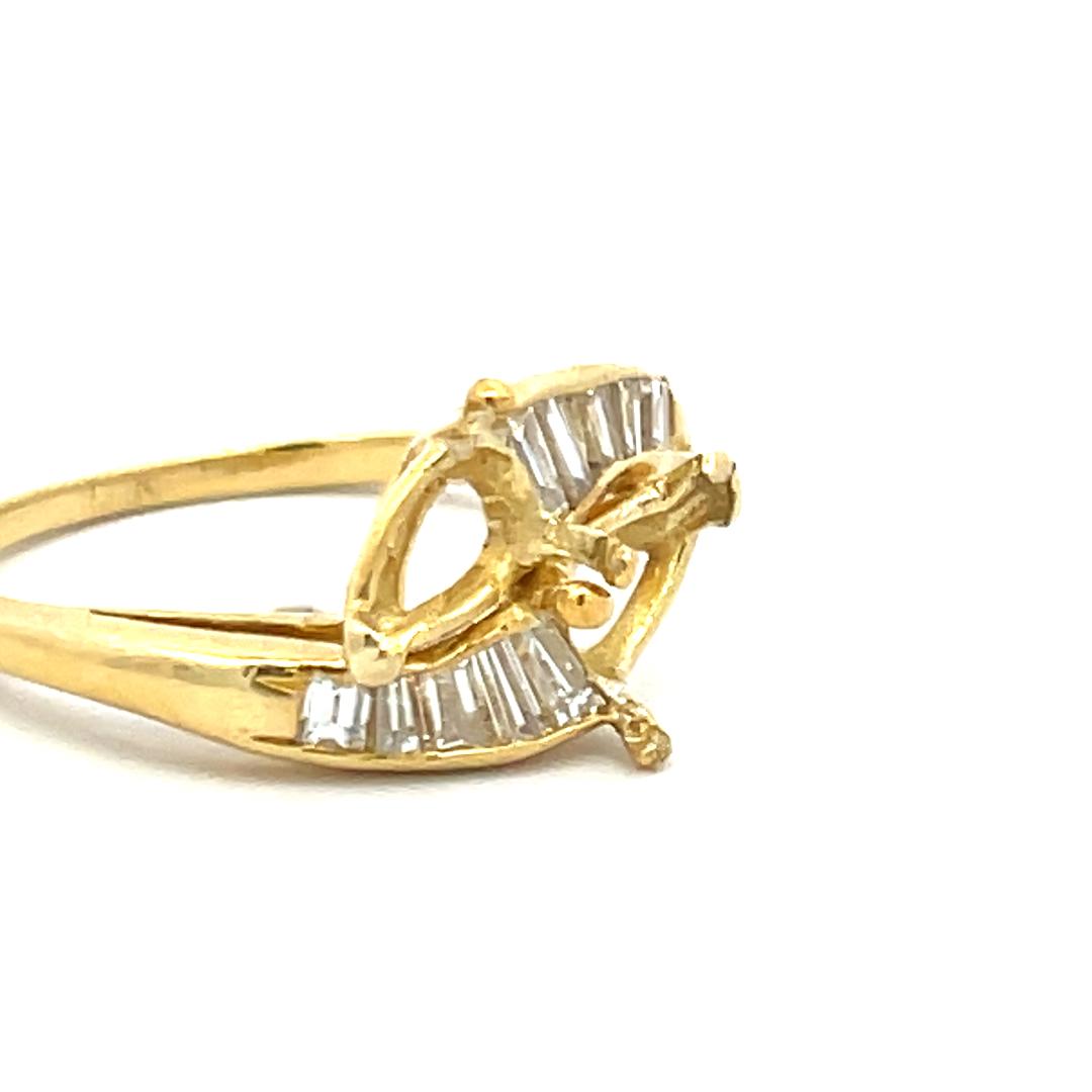 0.50 Carat Baguette Shape G VS Diamond 18 Karat Yellow Gold Semi Mount Ring