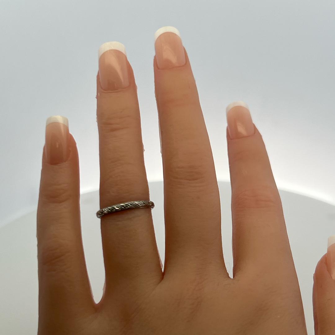 Vintage Platinum Hand Engraved Band Ring Size 5 width 2.2 MM