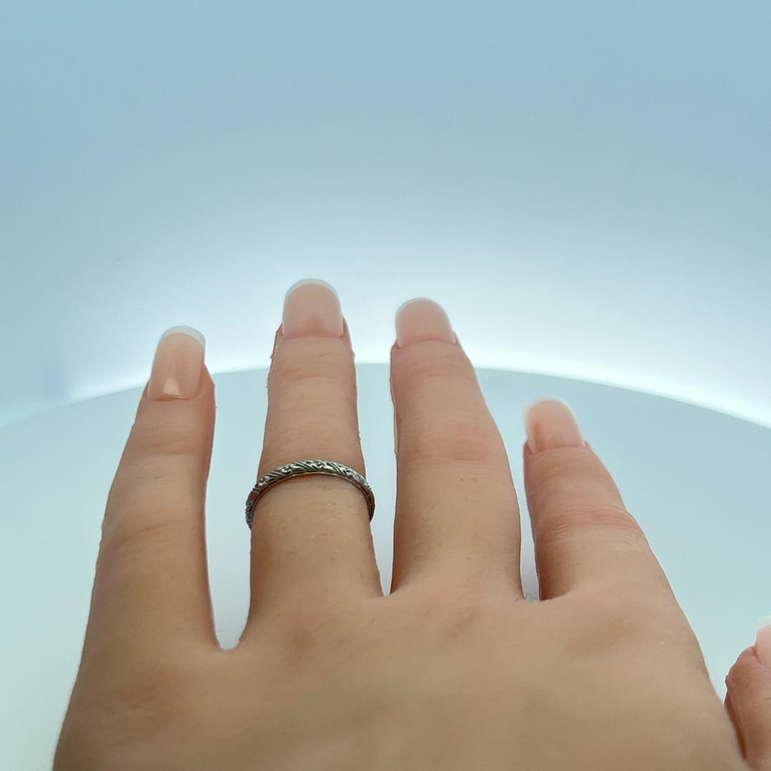 Vintage Platinum Hand Engraved Band Ring Size 5 width 2.2 MM