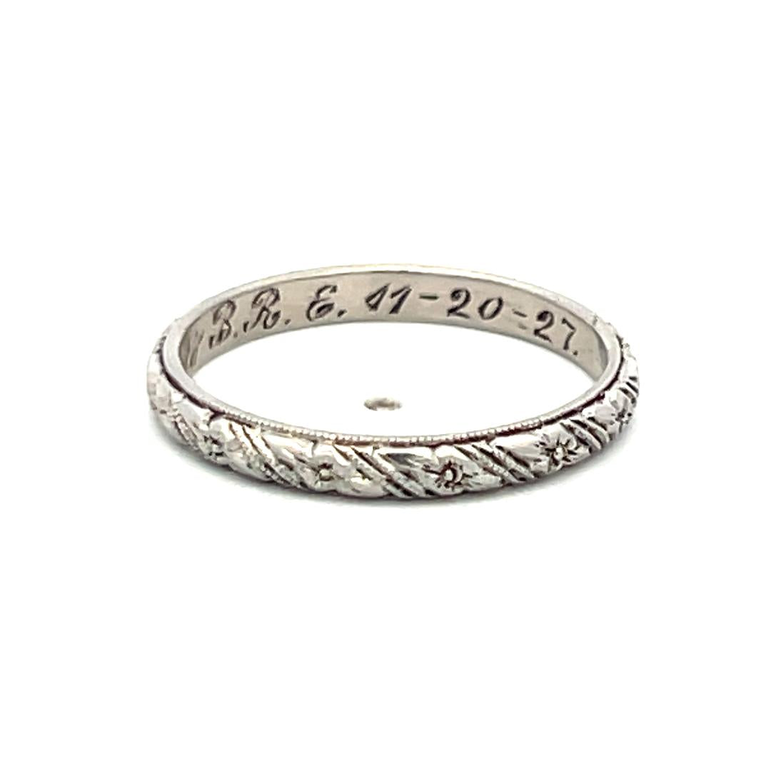 Vintage Platinum Hand Engraved Band Ring Size 5 width 2.2 MM