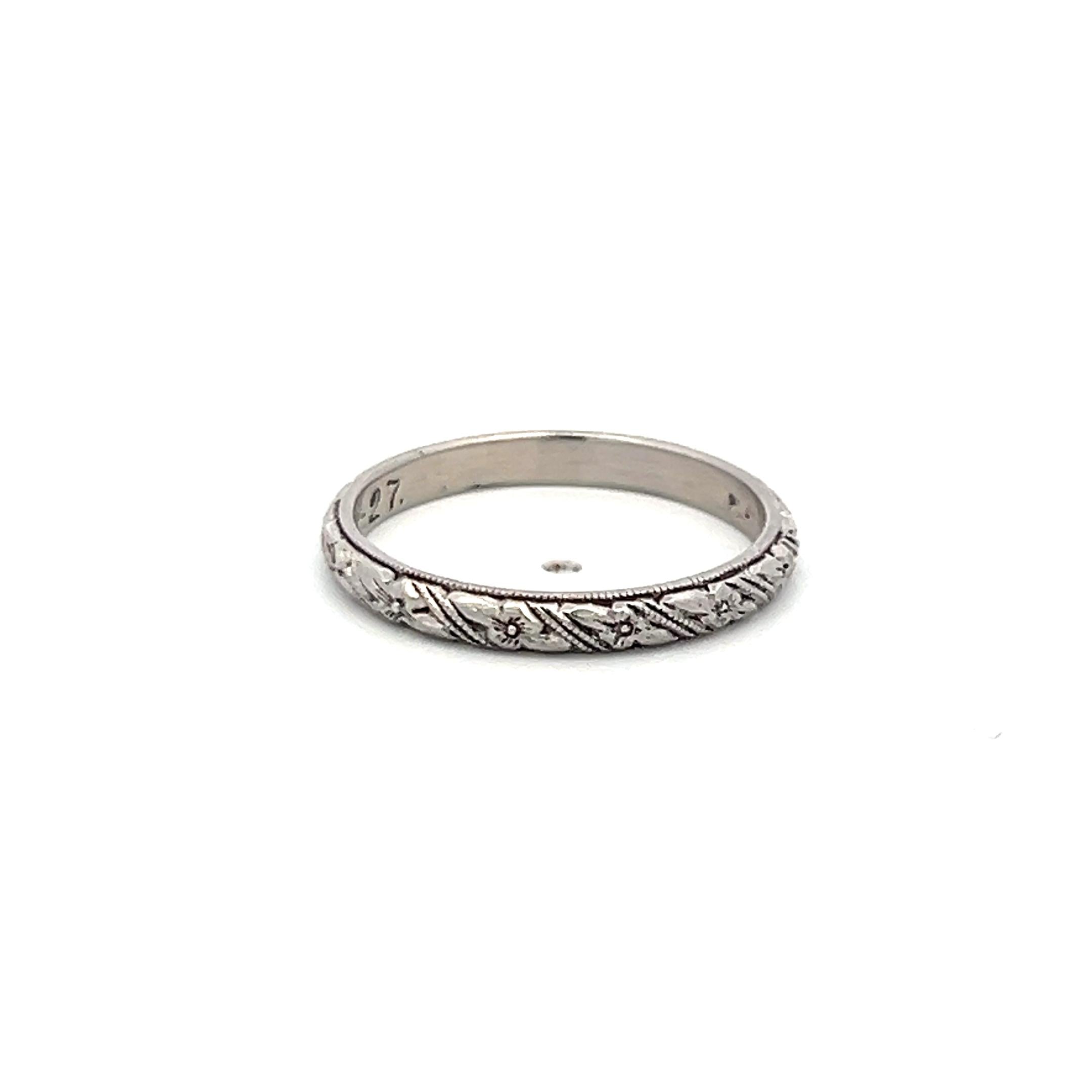 Vintage Platinum Hand Engraved Band Ring Size 5 width 2.2 MM