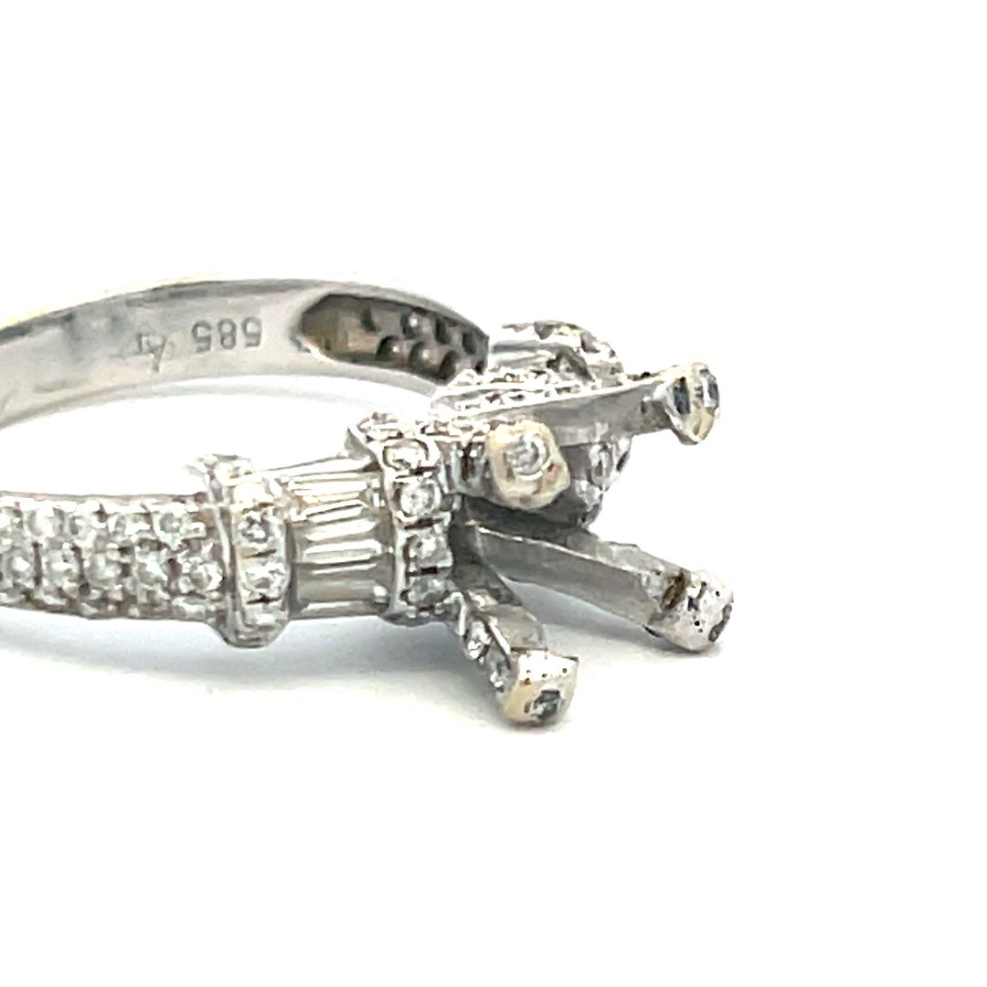 0.69ct Round Brilliant & Baguette Diamond Semi-Mount Ring in 14K White Gold