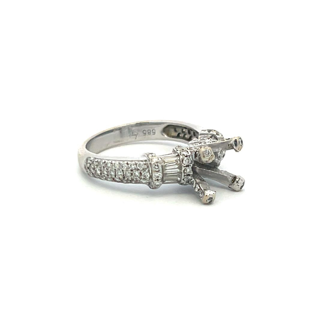 0.69ct Round Brilliant & Baguette Diamond Semi-Mount Ring in 14K White Gold
