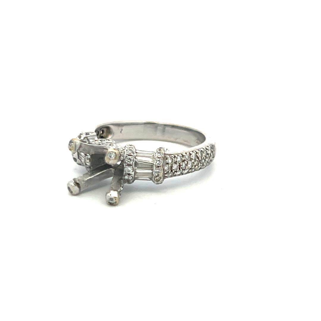 0.69ct Round Brilliant & Baguette Diamond Semi-Mount Ring in 14K White Gold