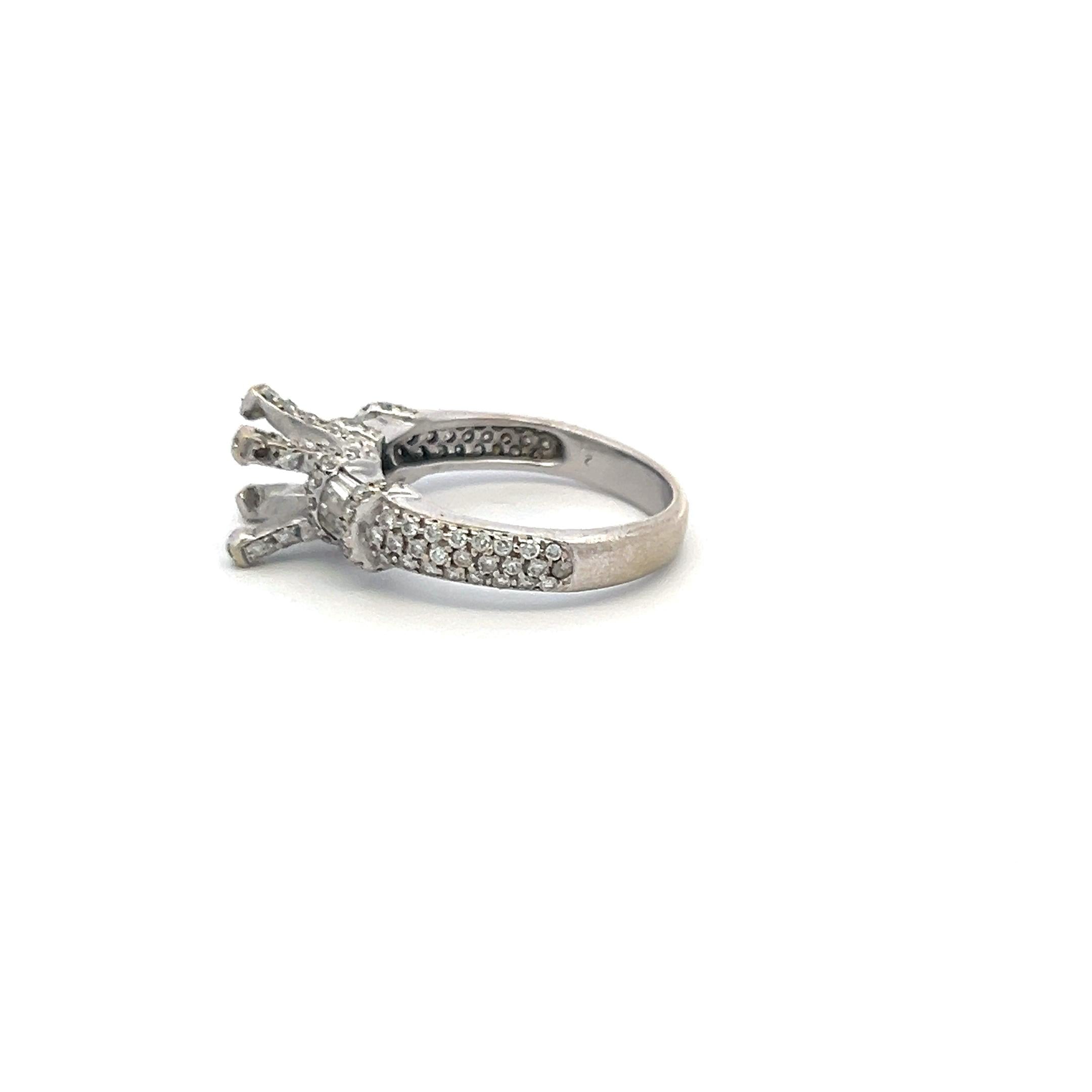 0.69ct Round Brilliant & Baguette Diamond Semi-Mount Ring in 14K White Gold