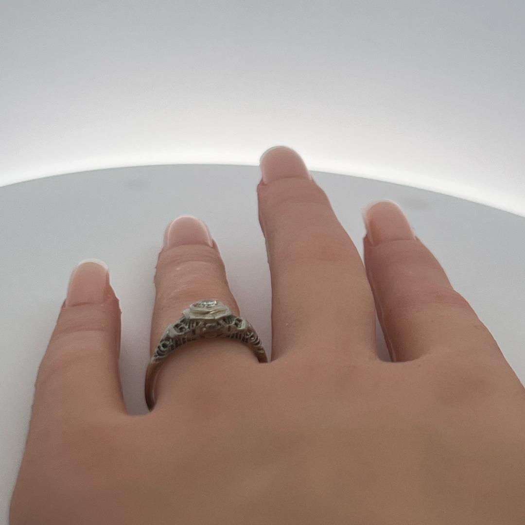 0.15ct Old European Cut Diamond White Gold Art Deco Ring (F VS)