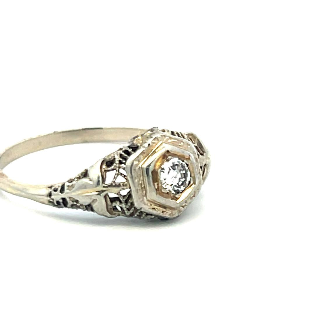 0.15ct Old European Cut Diamond White Gold Art Deco Ring (F VS)