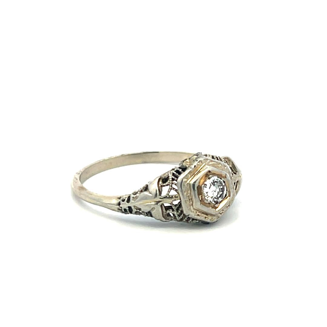 0.15ct Old European Cut Diamond White Gold Art Deco Ring (F VS)