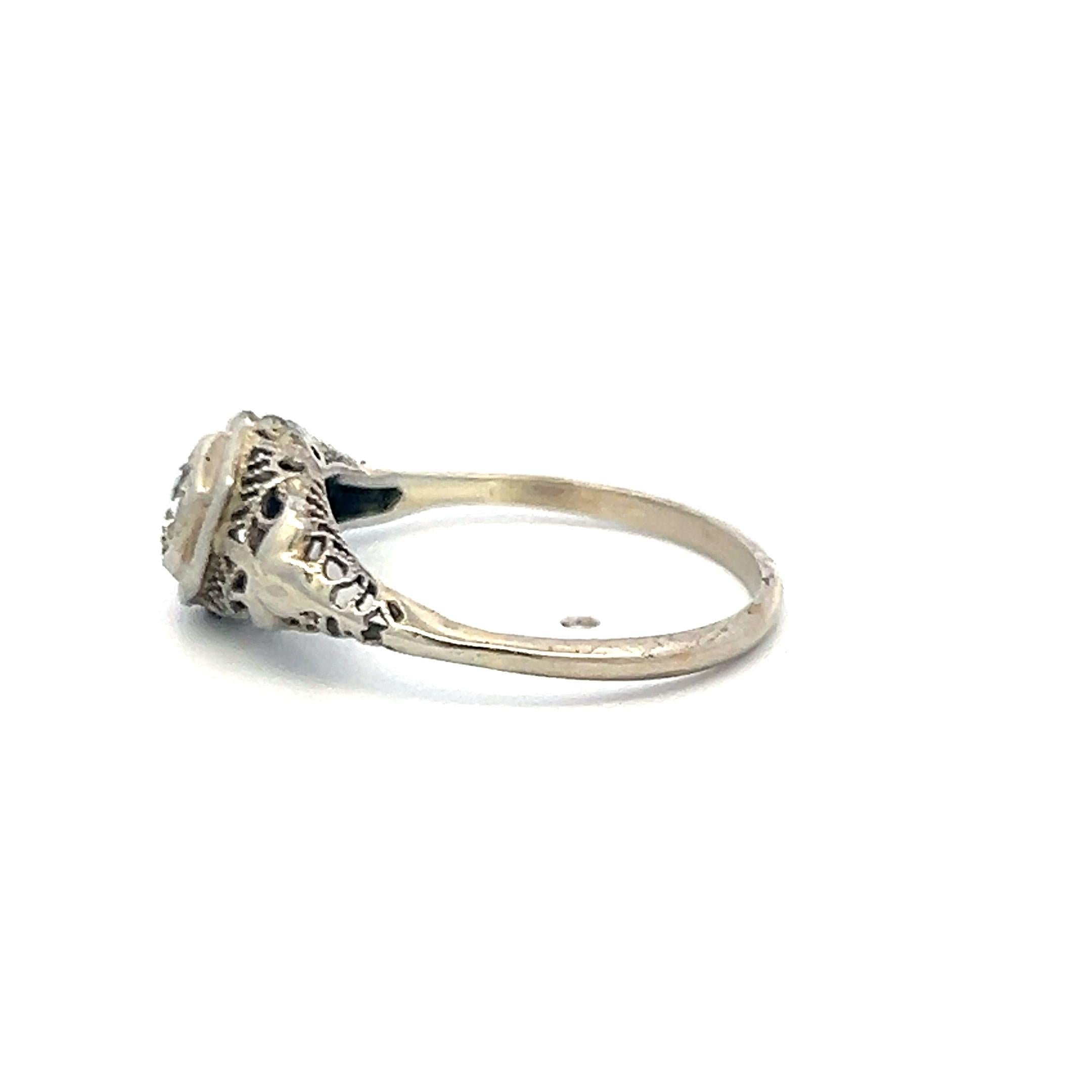 0.15ct Old European Cut Diamond White Gold Art Deco Ring (F VS)