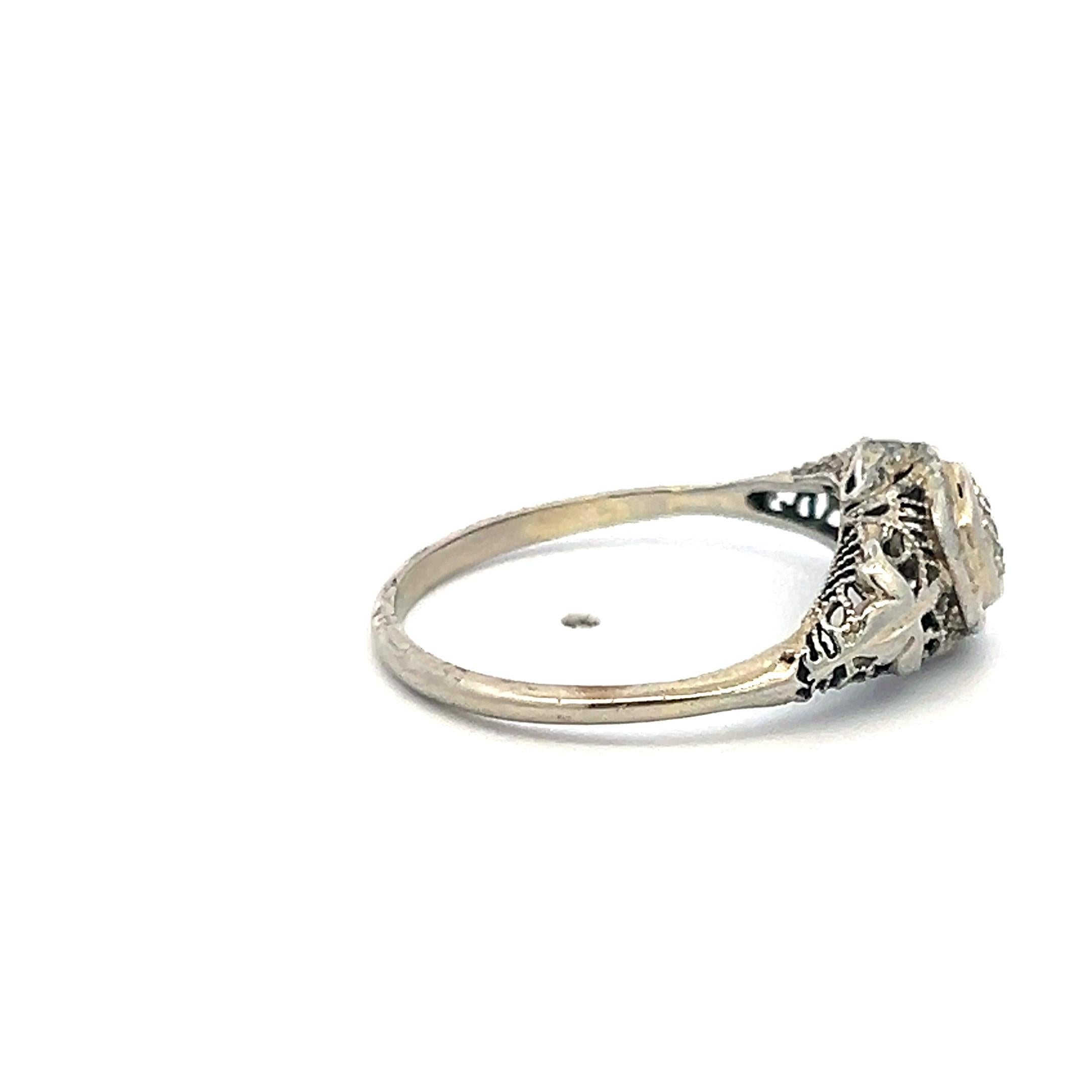 0.15ct Old European Cut Diamond White Gold Art Deco Ring (F VS)