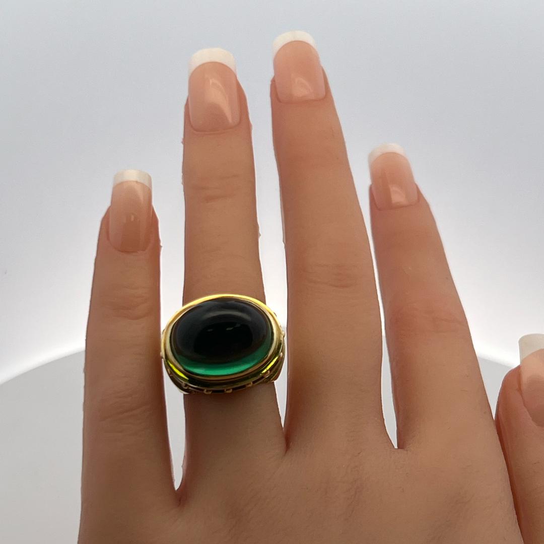 Vintage 18K Yellow Gold Cocktail Ring Featuring Tourmaline (17.4×12.6×11.3mm)