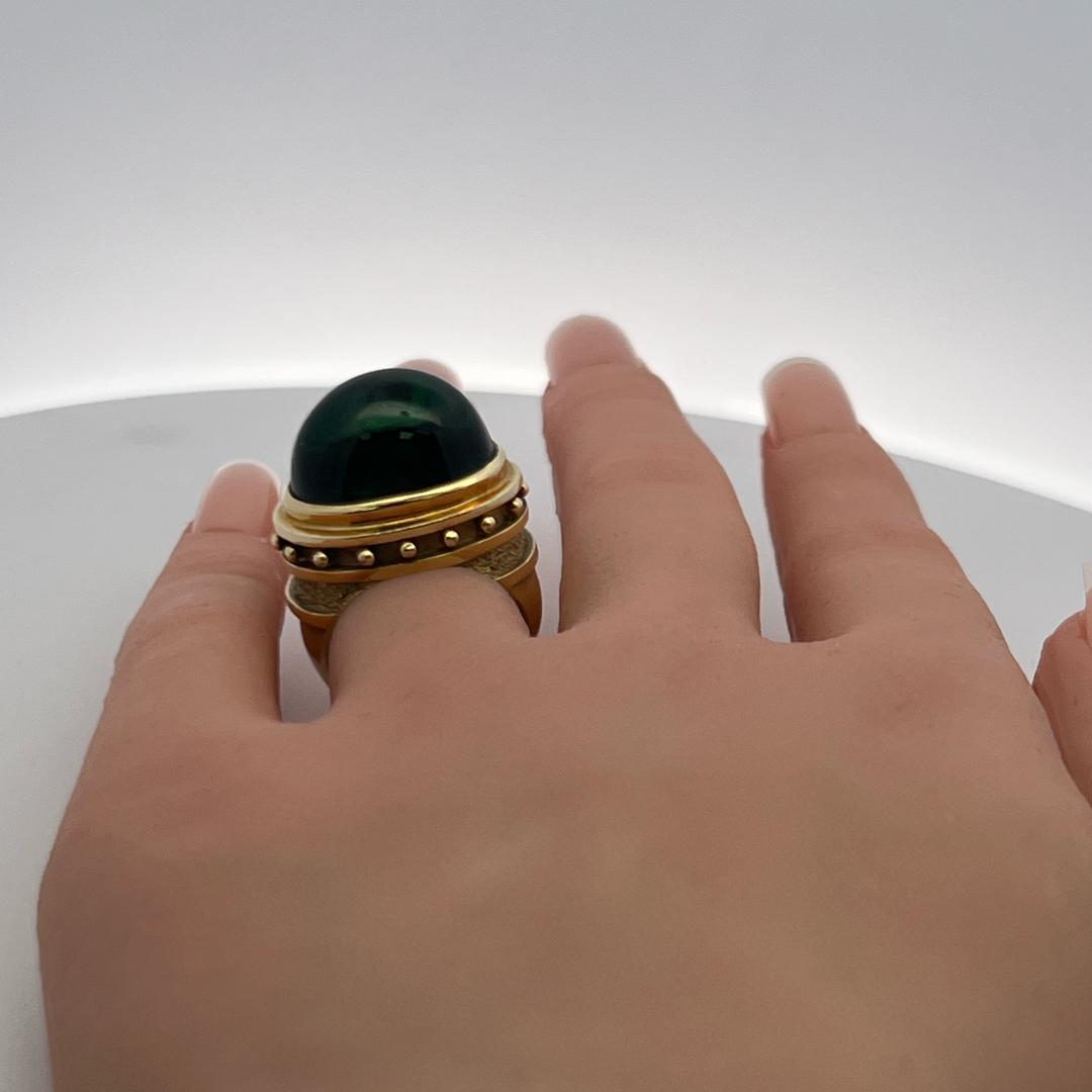 Vintage 18K Yellow Gold Cocktail Ring Featuring Tourmaline (17.4×12.6×11.3mm)