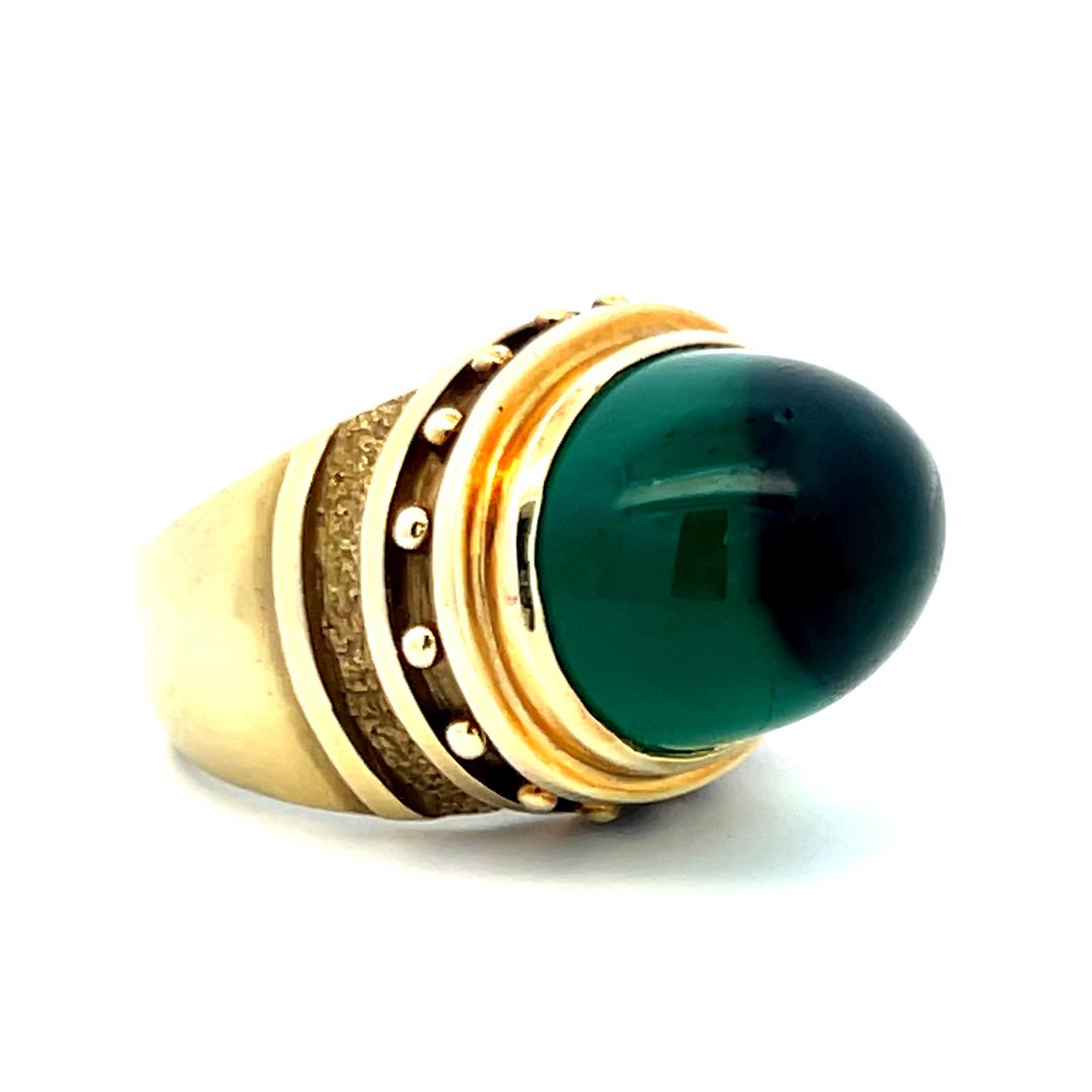 Vintage 18K Yellow Gold Cocktail Ring Featuring Tourmaline (17.4×12.6×11.3mm)