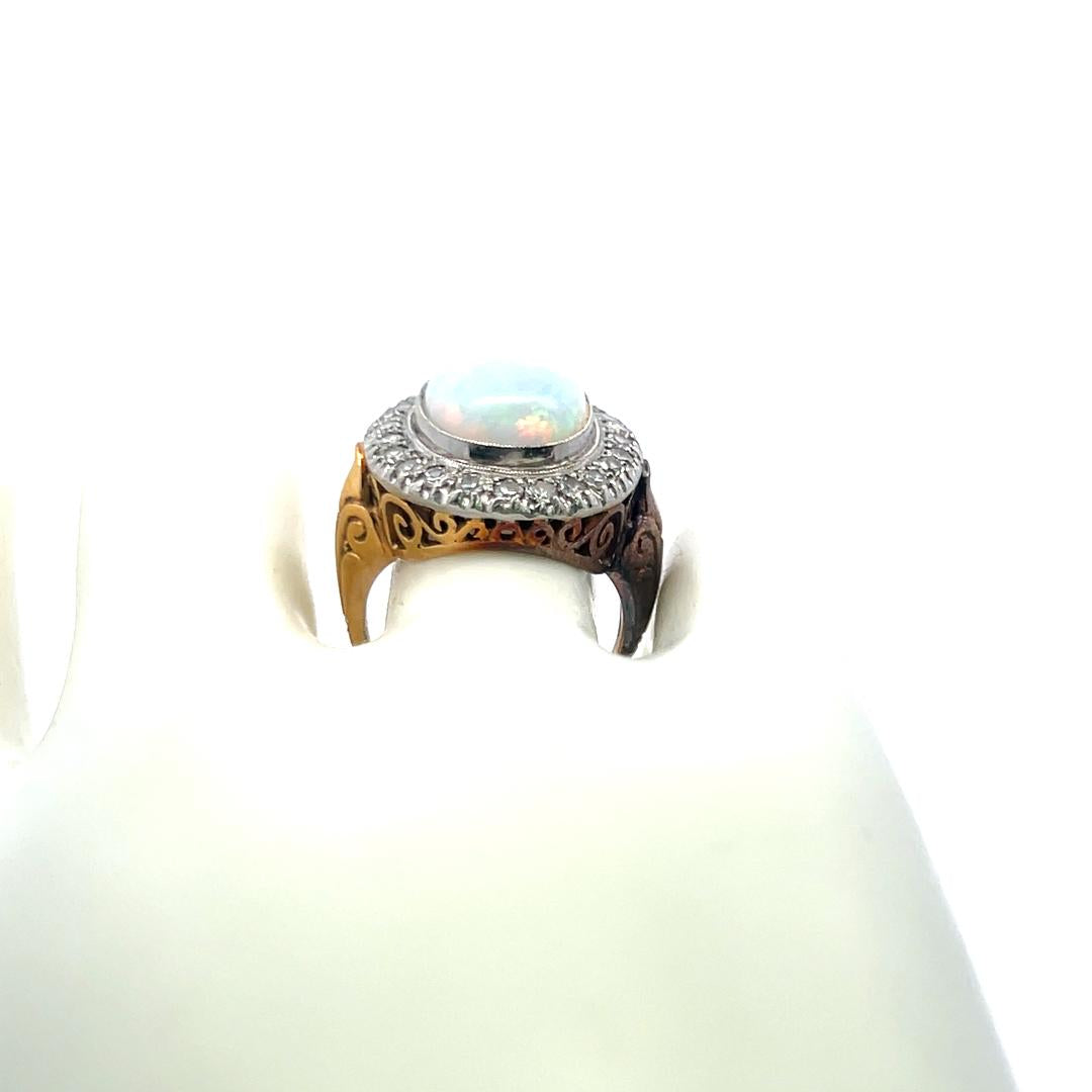 15.5-11.7MM Opal 0.75 Carat Old European Diamond 18K Gold Cocktail Ring