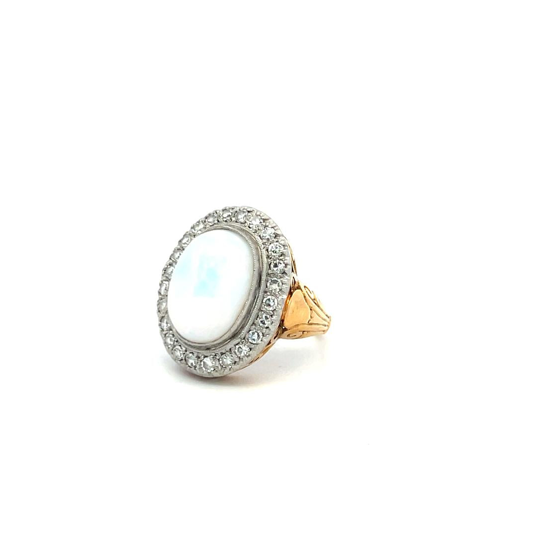 15.5-11.7MM Opal 0.75 Carat Old European Diamond 18K Gold Cocktail Ring