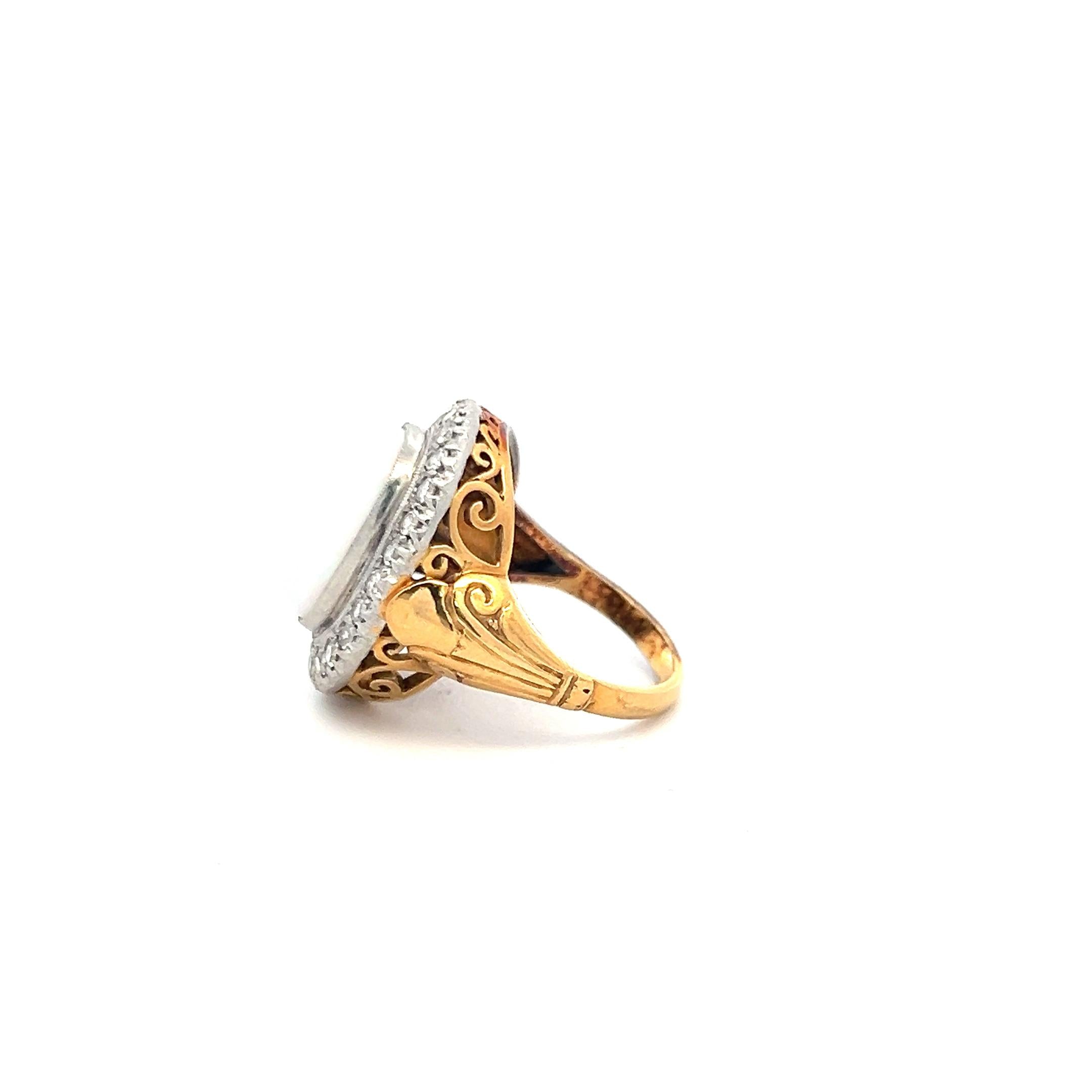 15.5-11.7MM Opal 0.75 Carat Old European Diamond 18K Gold Cocktail Ring