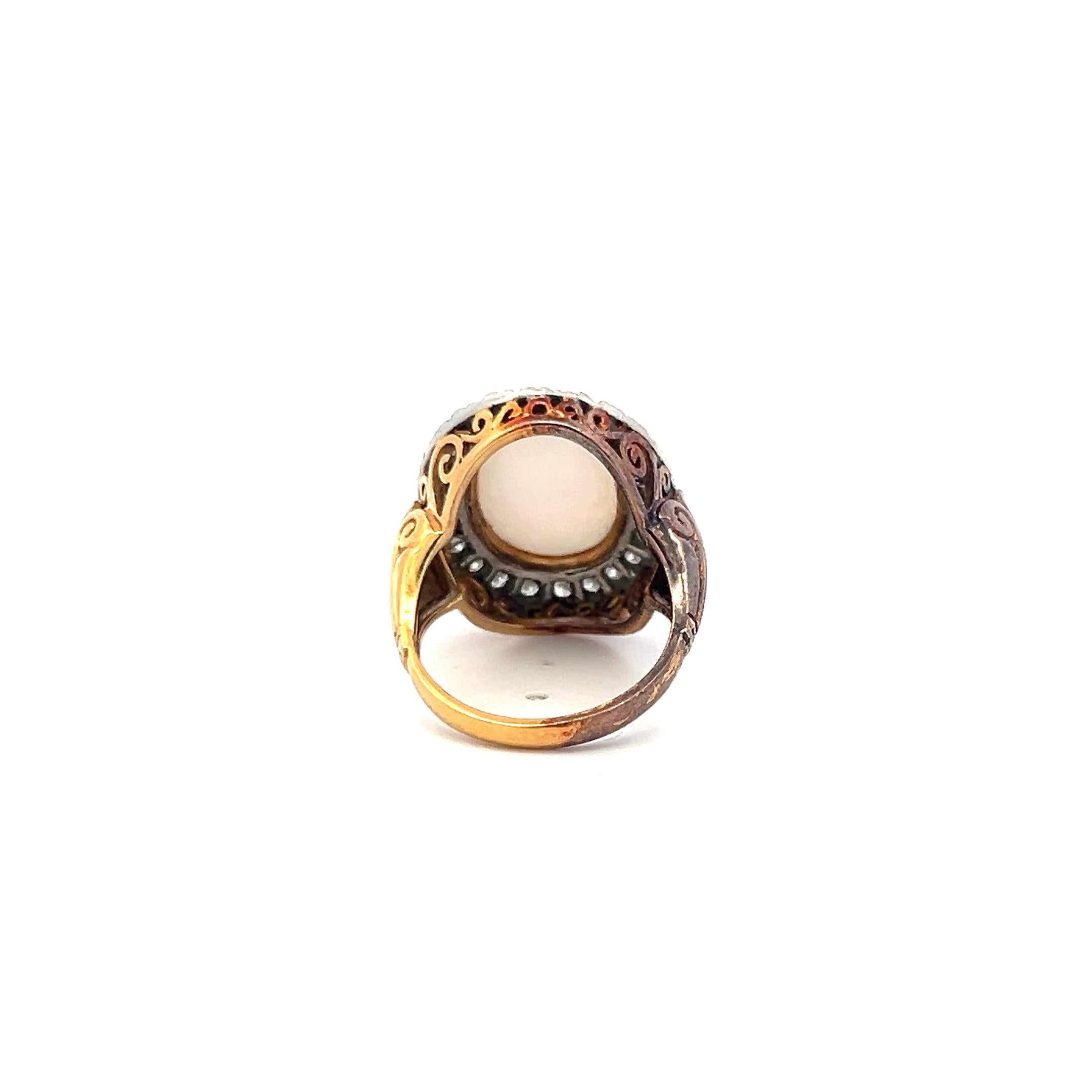 15.5-11.7MM Opal 0.75 Carat Old European Diamond 18K Gold Cocktail Ring