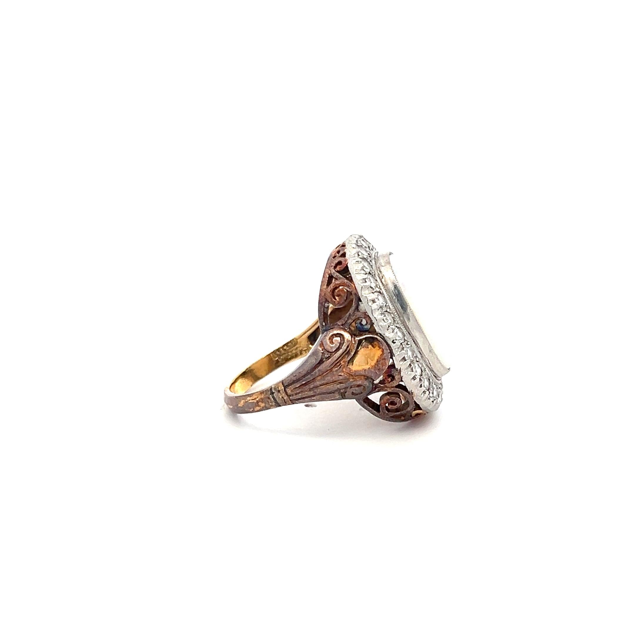 15.5-11.7MM Opal 0.75 Carat Old European Diamond 18K Gold Cocktail Ring